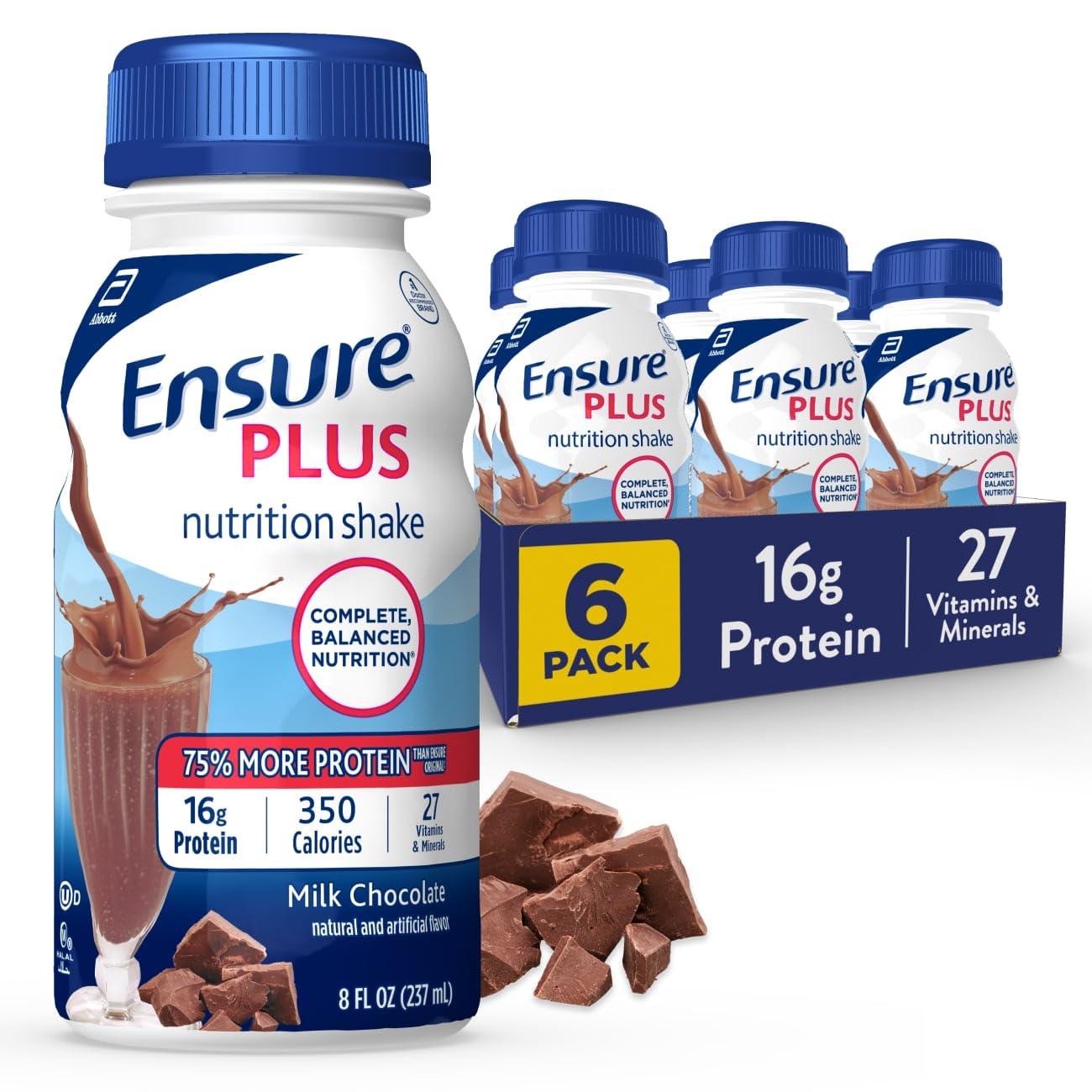 Ensure Plus Ensure Plus Milk Chocolate Nutrition Shake, Meal Replacement Shake, 6 Pack