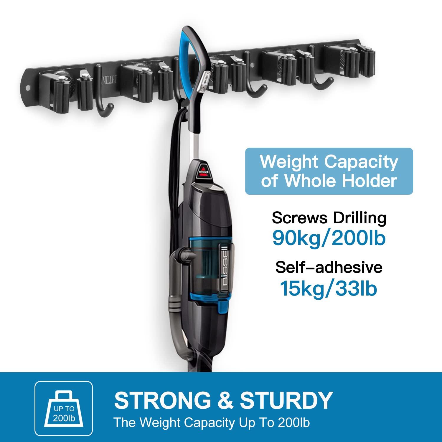 IMILLET IMILLET Plastic Mop and Broom Holder 2 Pack, Stainless Steel Broom Holder 1 Pack Black