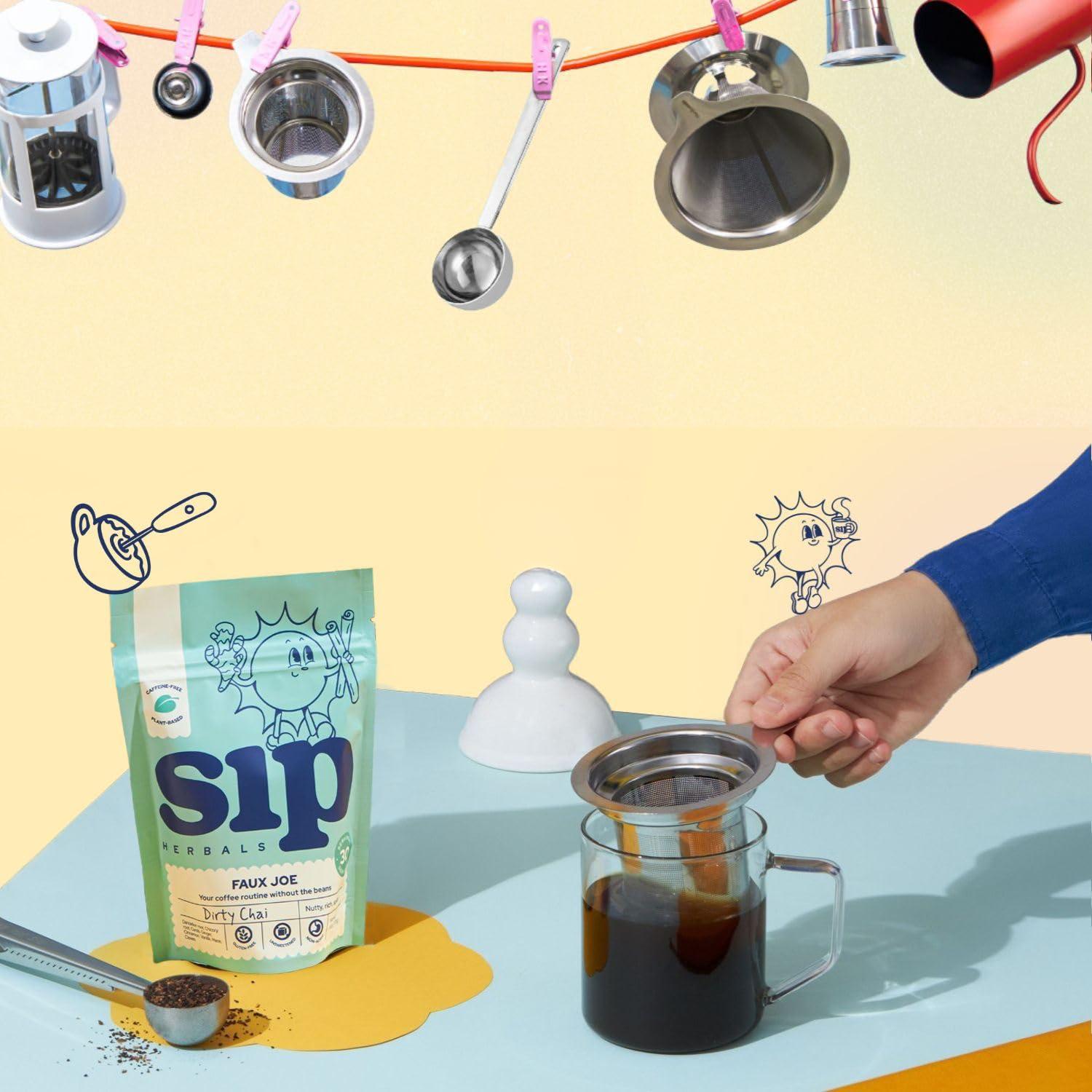 Sip Herbals Sip Herbal Coffee Alternative Herbal Tea - Boost Energy & Focus - Caffeine Free Organic Coffee Substitute Made with Carob, Dandelion, Chicory - Dirty Chai Roast (30 Servings) - Loose Leafs