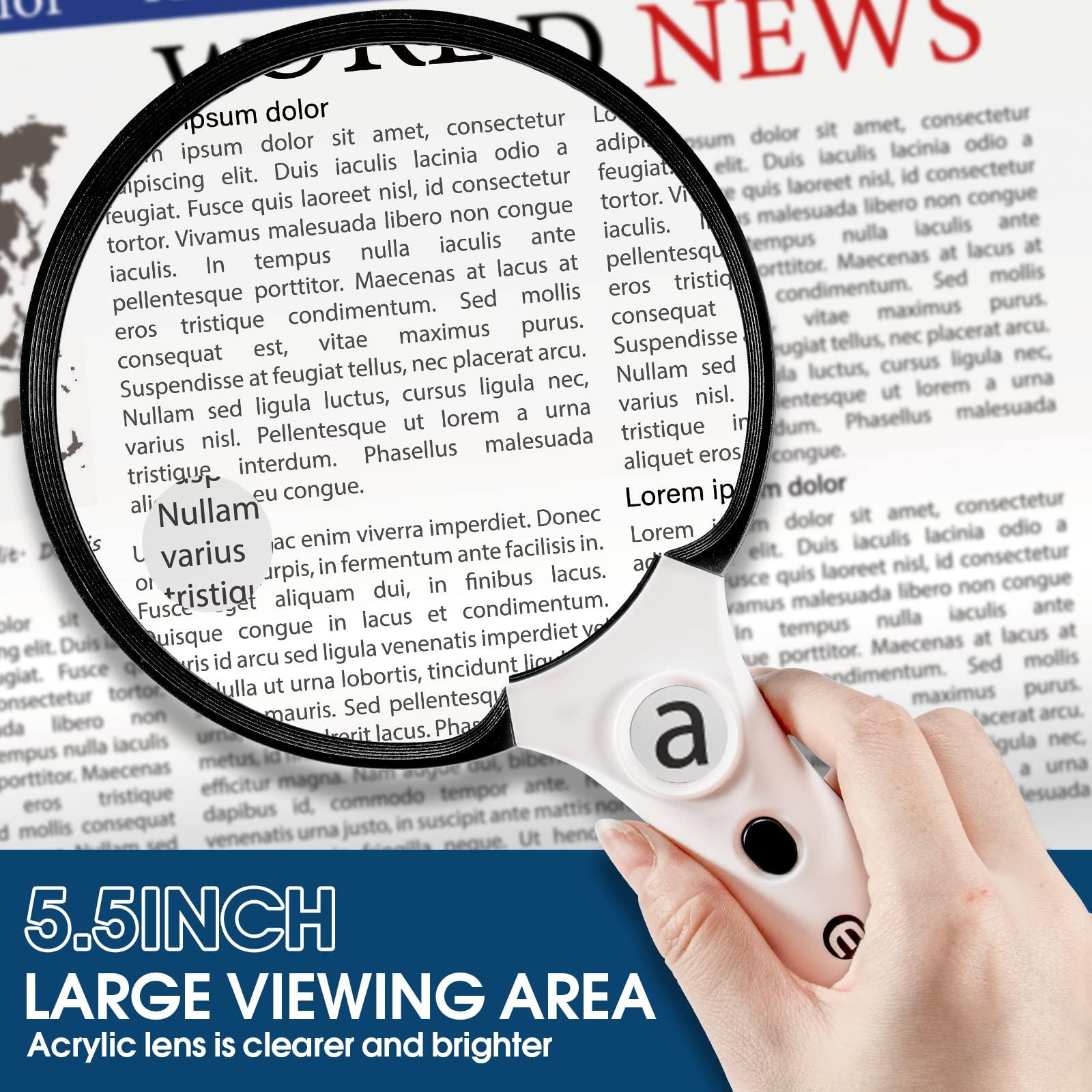 Ebbnivs Large Magnifying Glass with Light, Magnifier 10X 20X 45X Handheld Illuminated Lighted Magnifier with 3 LED Lights 1UV Light Storage Bag Clean Cloth for Seniors Reading Inspection (Black)