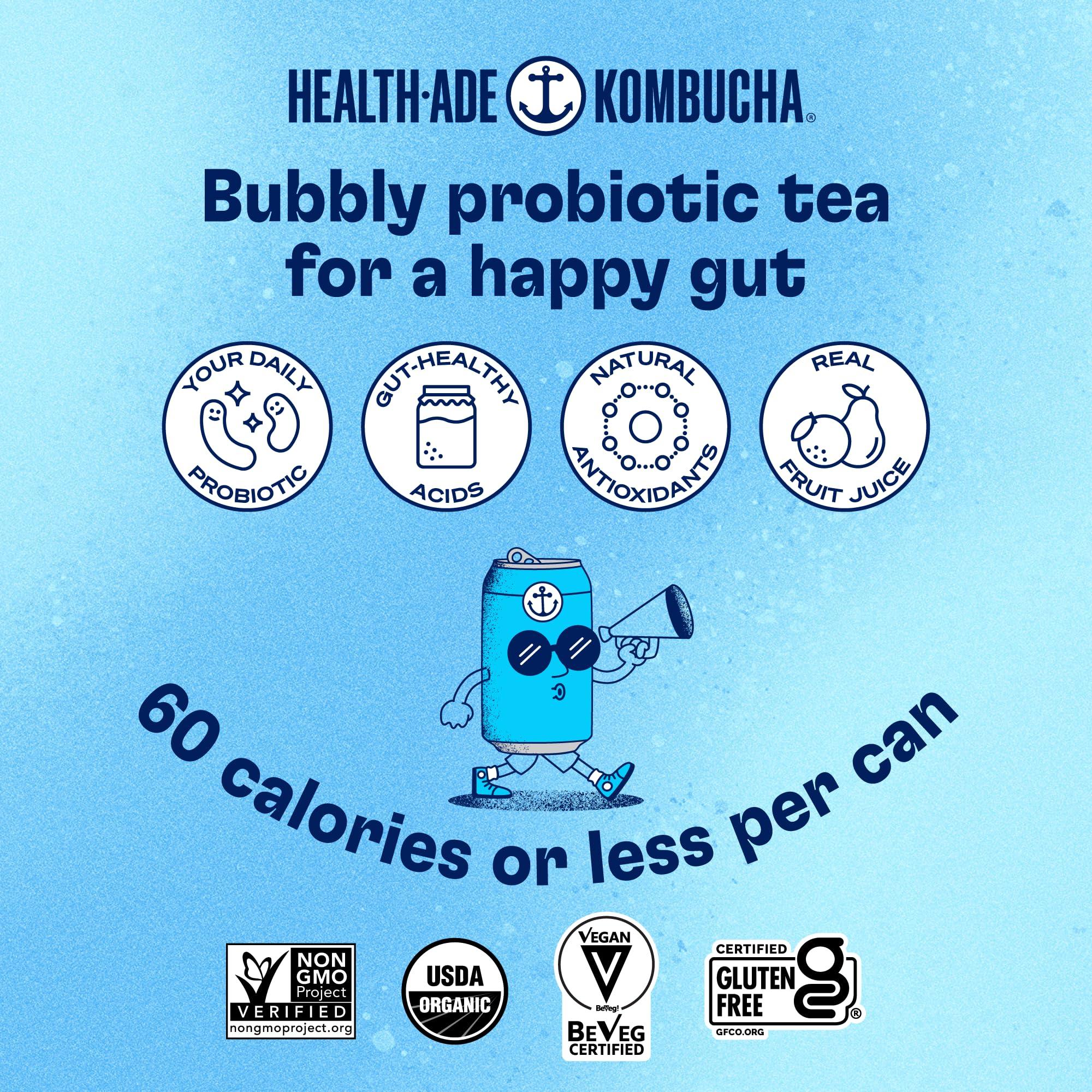 Health-Ade Health-Ade Passion Fruit-Tangerine Kombucha, Organic Drink, 12-Pack (11.5 Fl Oz Cans) Fermented Tea with Probiotics, Non-GMO, Vegan, Gluten-Free