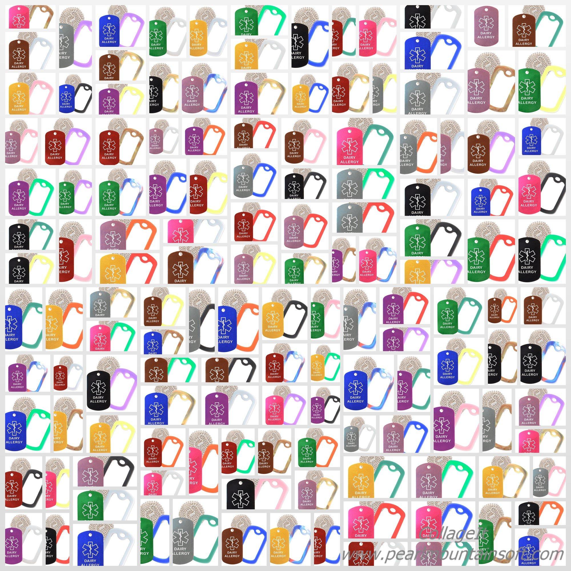 Goods For Giving Dairy Allergy Medical Alert ID Necklace with Purple Tag, White Silencer, and 30'' USA Chain - 154 Color Choices