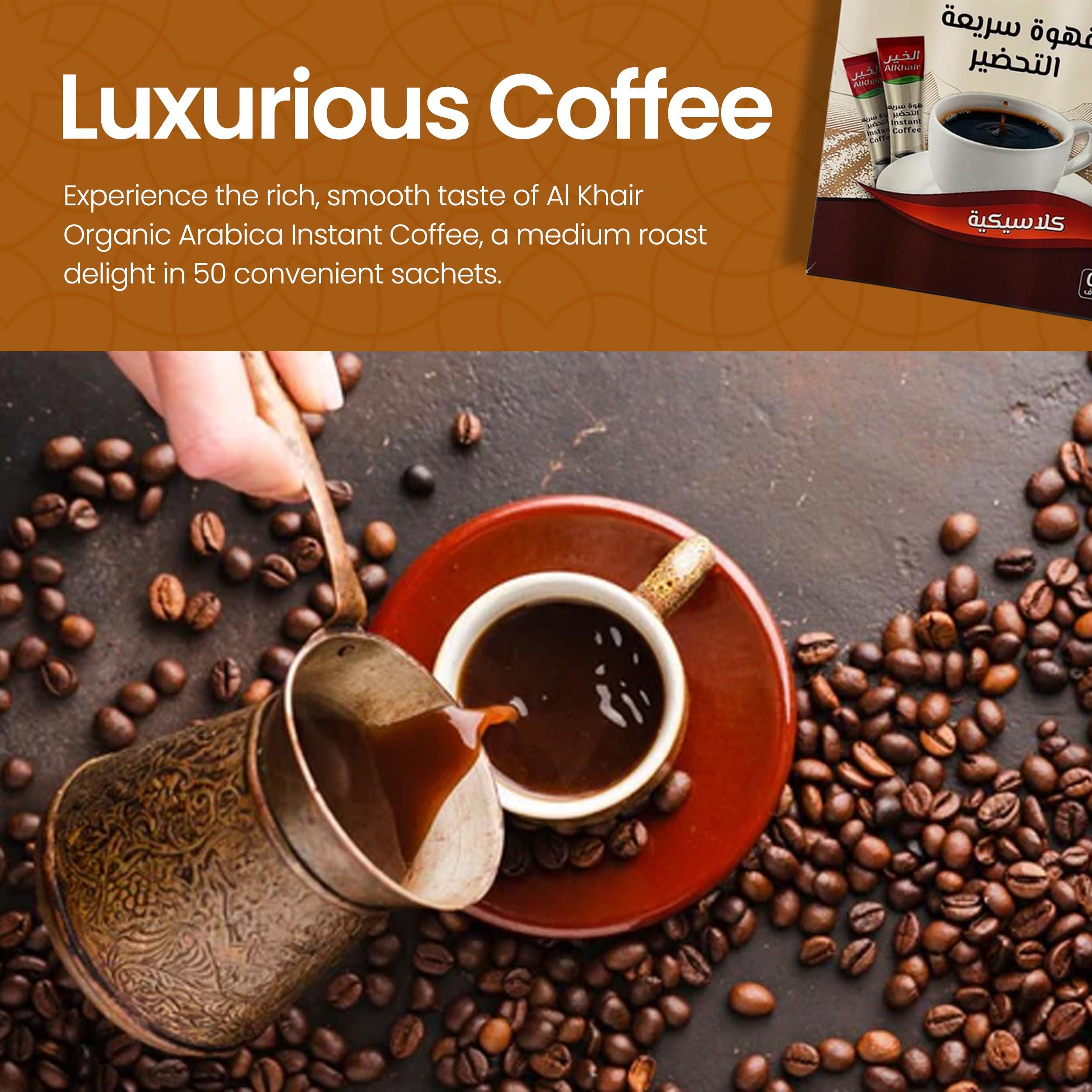 Al-Khair Al Khair Saudi Instant Classic Coffee Packets, Organic Arabica Coffee Beans, Eco Friendly Coffee, Non GMO Verified (2gx50Stx) 100g
