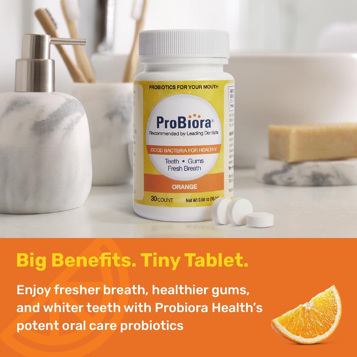 ProBiora Health ProBiora Oral-Care Chewable Probiotic Tablets | Probiotic Supplement for Women & Men | Healthier Teeth & Gums | Fresher Breath | Whiter Teeth | Better Overall Health | 30 Count | Orange