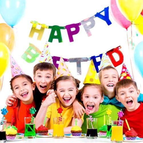 DFCROMI Paw Straws Birthday Party Decorations Supplies, 24pcs Paw Print Patrol Reusable Plastic Fun Cute Crazy Silly Drinking Straws+2pcs Cleaning Brush for Pet Dog Puppy Pals Cat Birthday Suppliers Favors