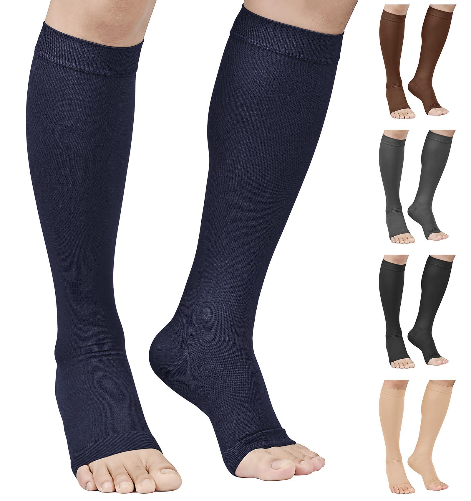 MGANG MGANG 20-30 mmHg Compression Stocking for Men and Women, Medical Compression Socks, Knee High Length, Open Toe, for DVT, Varicose Veins, Relief Shin Splints, Edema, Navy Blue X-Large