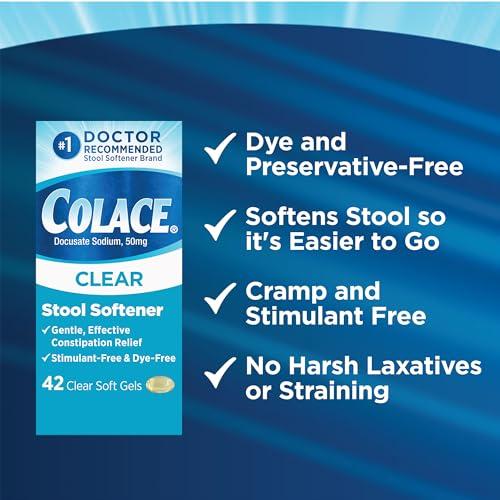 Colace Colace Clear Stool Softener Soft Gel Capsules Constipation Relief 50mg Docusate Sodium Doctor Recommended 42ct
