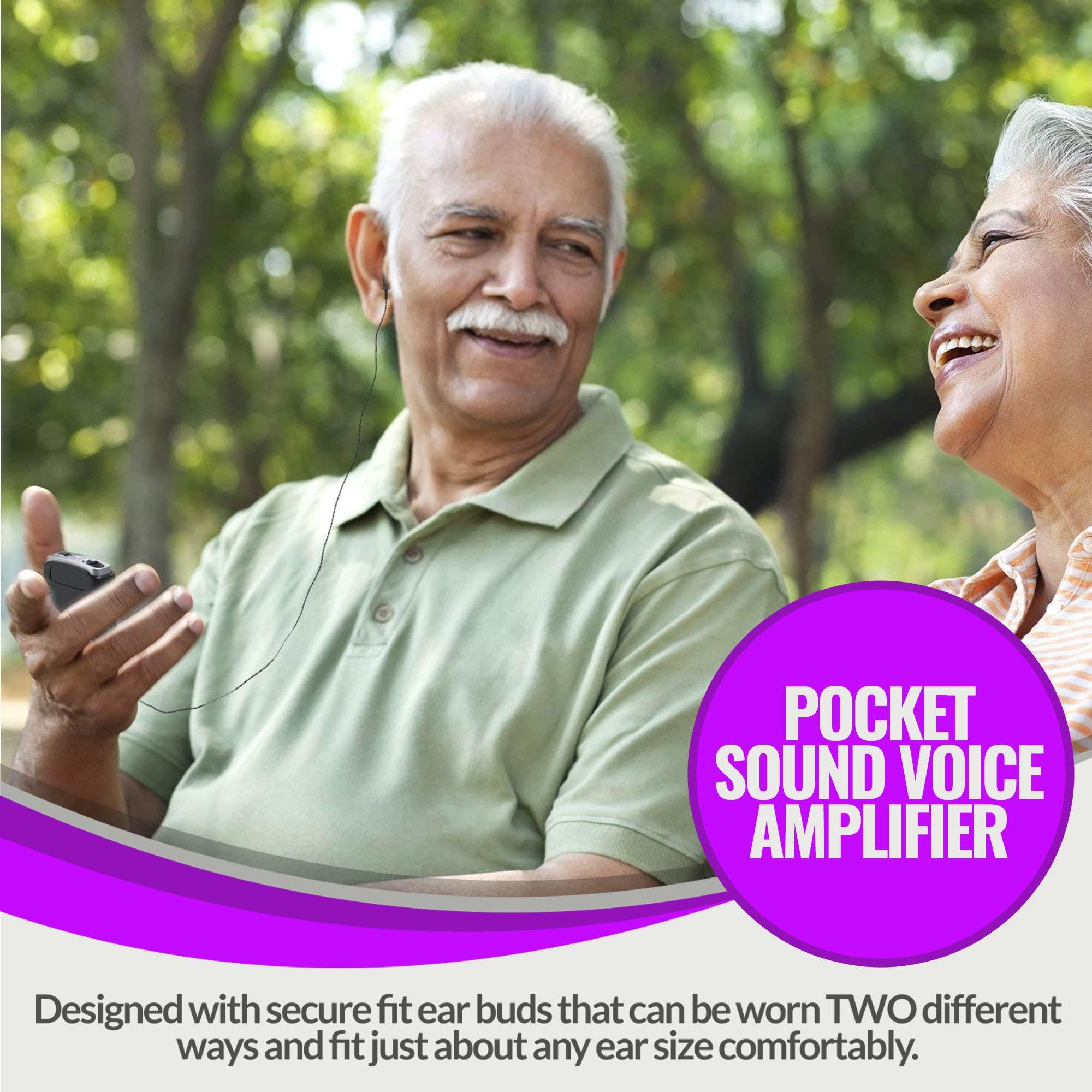 MEDca Rechargeable Personal Sound Amplifier - Pack of 2, Lightweight Compact Pocket Sounds Voice Enhancer Audio Hearing Device w/Background Noise Reduction Digital Hearing for Adults and Seniors