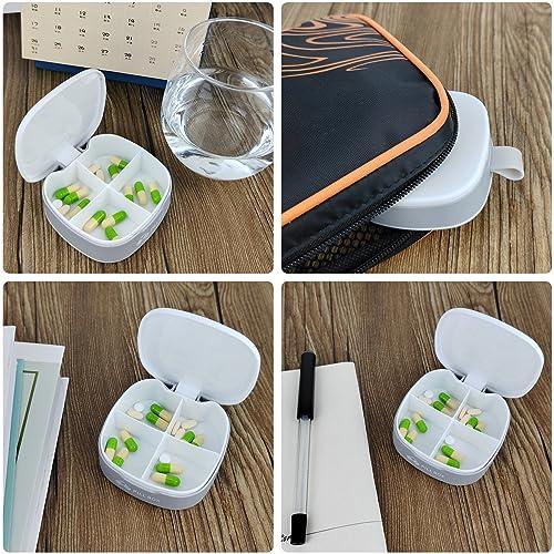 JHFGJGH Pill Box Small Pill Organiser, Travel Pill Box, Mini Pillbox, Portable Daily Pill Box, Travel One Day Pill Case for Vitamins & Multiple Medicines for Kids Men Women Elderly (4 grids, White)
