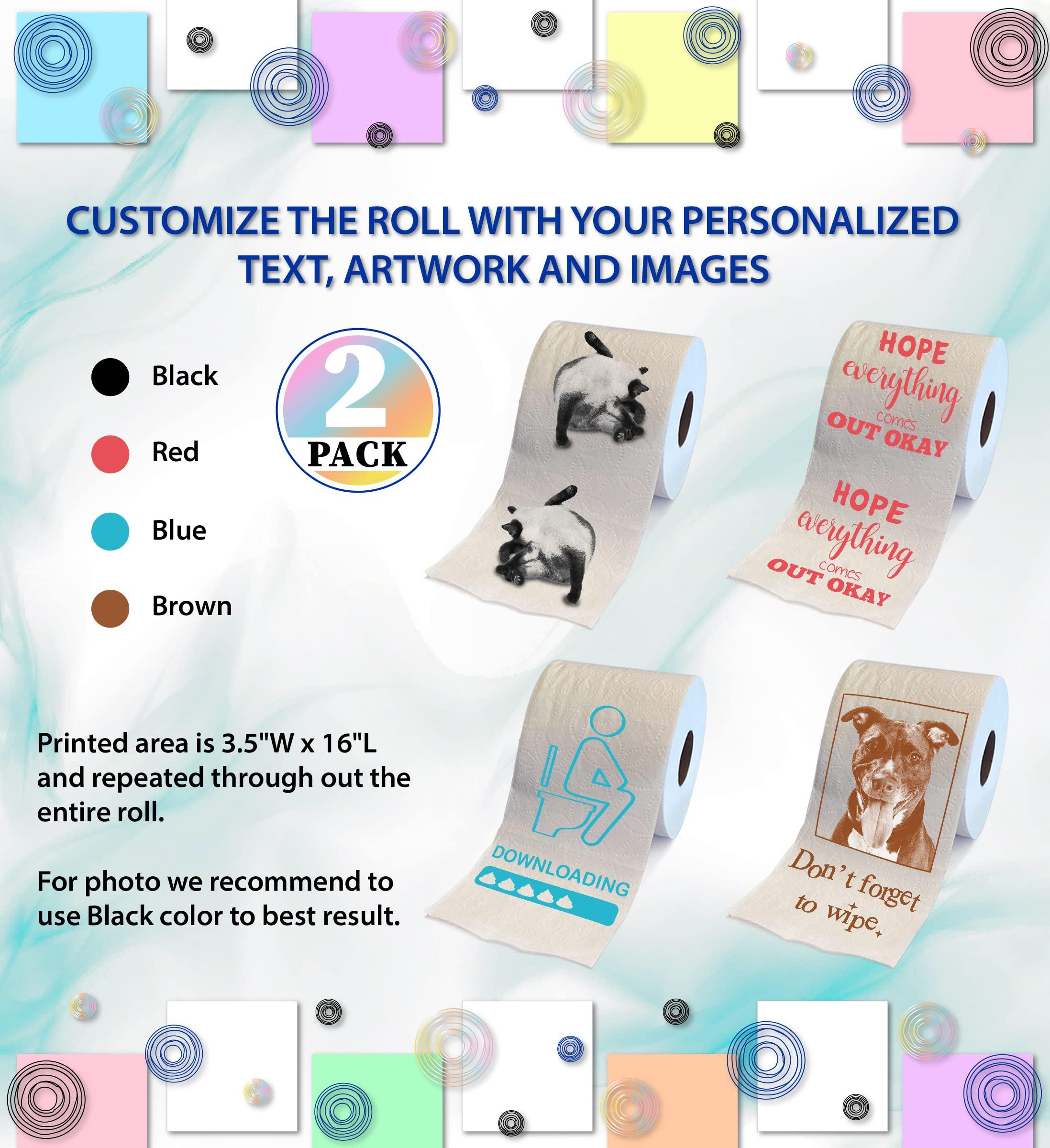 Printed TP Printed TP Custom Personalized Printed Toilet Paper Gag Gift Set - Funny Toilet Paper Roll for Special Event, Prank, Surprise, Novelty Gift, Entire Roll - Customize With Photo, Text, Artwork - 2 Pack