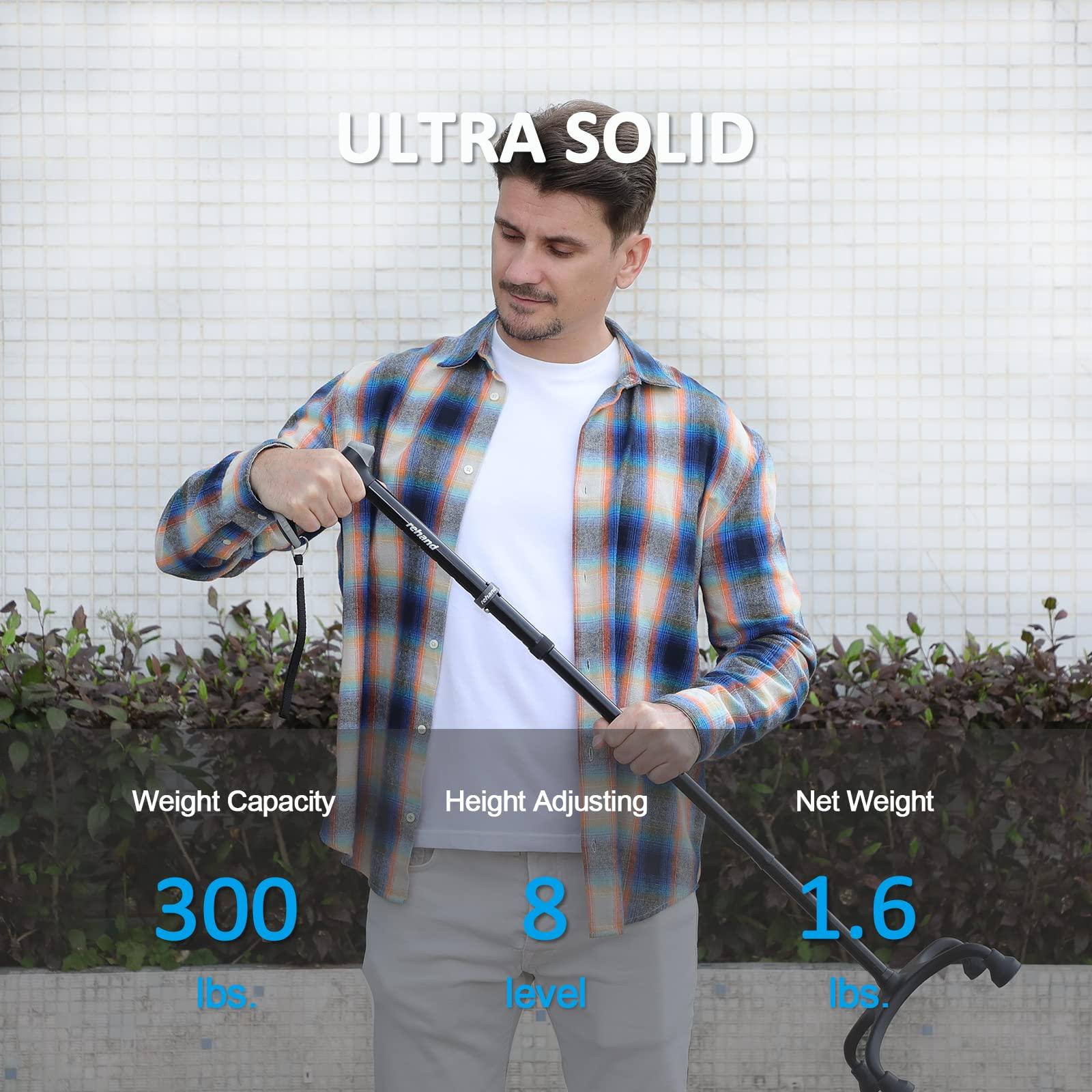 rehand Rehand Quad Cane, Walking Cane with Ergonomic Handle Ever and Graceful 4-Pronged Base for Extra Stability, Adjustable Walking Sticks for Right or Left Handed Men & Women and Seniors [Blue]