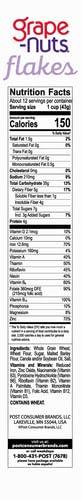 Grape-Nuts Post Grape Nuts Flakes Breakfast Cereal, Crispy Whole Wheat and Barley Cereal, Great for Yogurts, Parfaits, and Homemade Snacks, 18 OZ Box