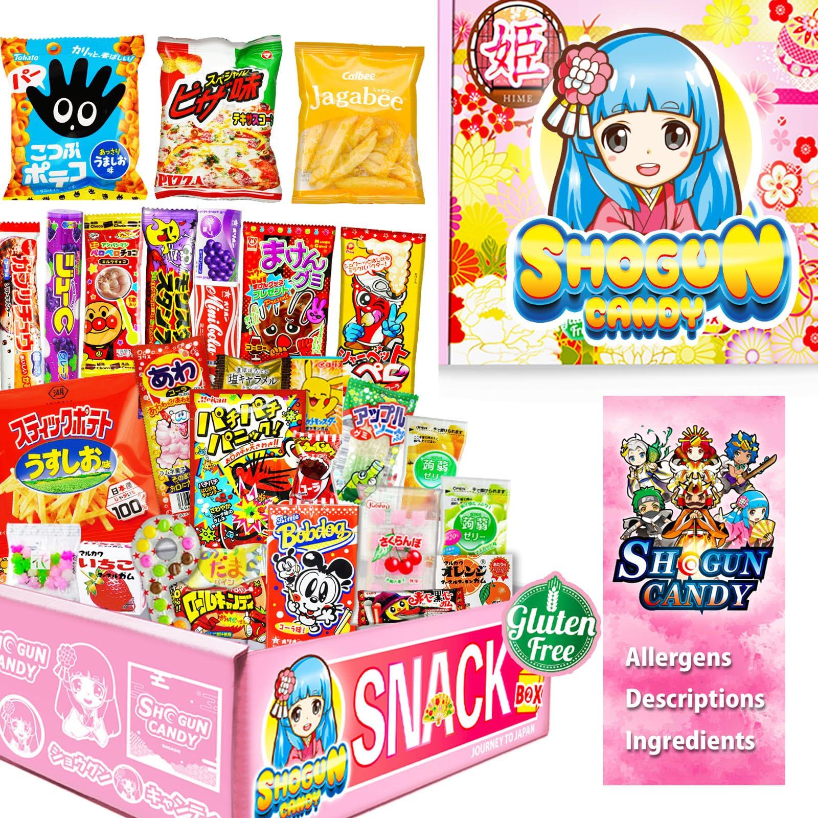 SHOGUN CANDY SHOGUN CANDY, 40Pcs Japanese Snacks and Japanese Candy, Popin Cookin Japanese Snack Box, Kawaii Dagashi Box, (HIME(Gluten free))