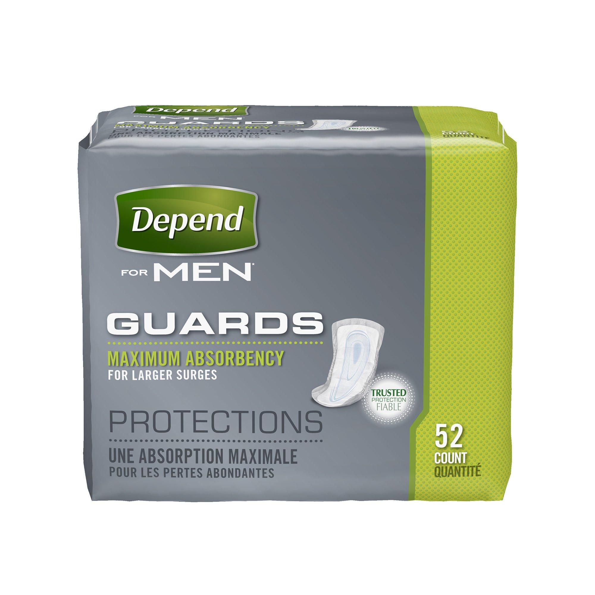 Depend Depend Guards for Men, Maximum Absorbency Incontinence Protection, 52 Count