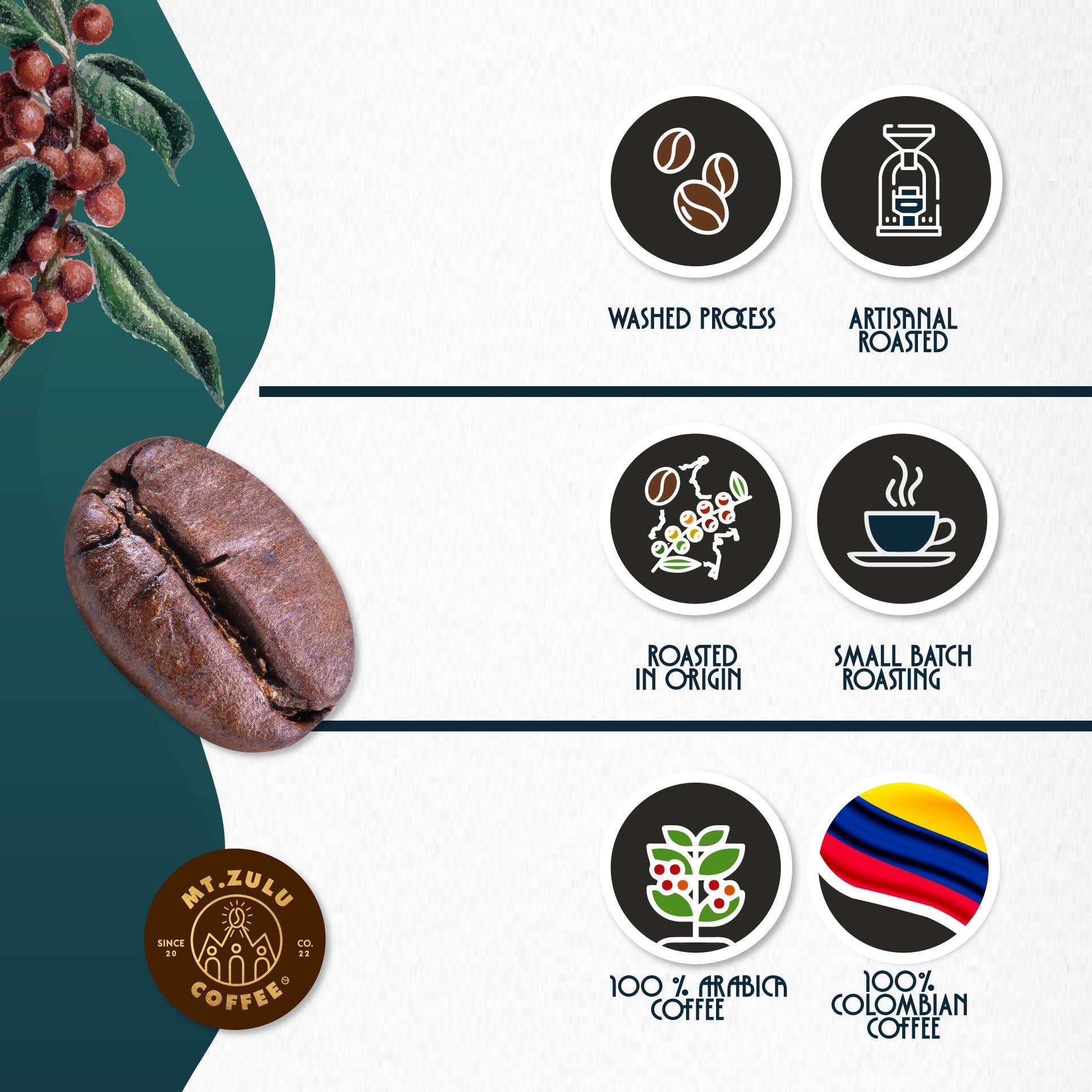 MT. ZULU COFFEE Mt. Zulu Colombian Supremo Ground Coffee, Medium Roast, Gourmet 83.5 Cupping Score, Hand-Roasted at Origin, 100% Arabica, Balanced Cup, 12 oz Bag