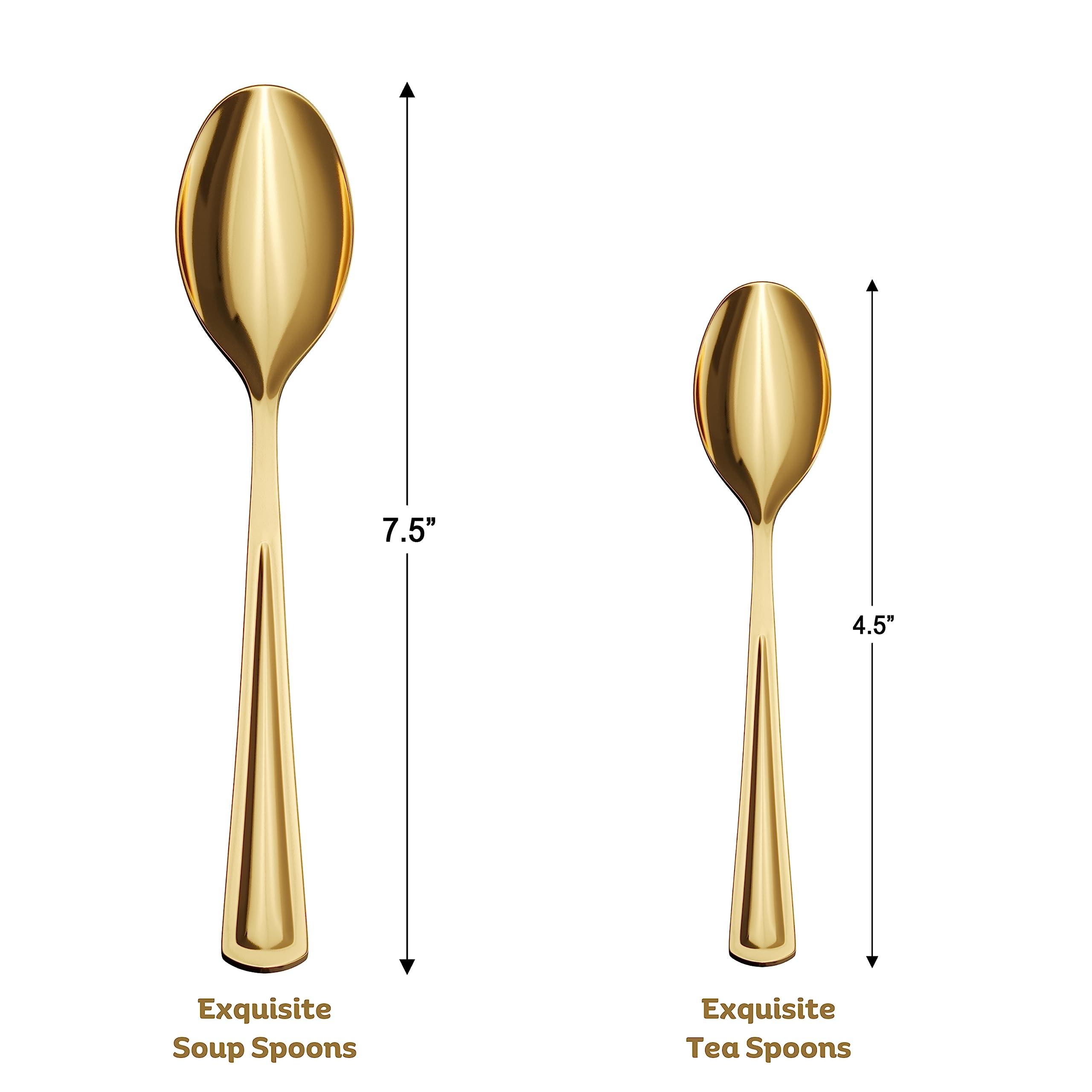 Exquisite 160 Pack Gold Plastic Tea Spoons Heavy Duty - Gold Disposable Silverware - Gold Plastic Silverware - Gold Spoons Disposable - Plastic Silverware Heavy Duty For Catering, Party, Weddings Exquisite
