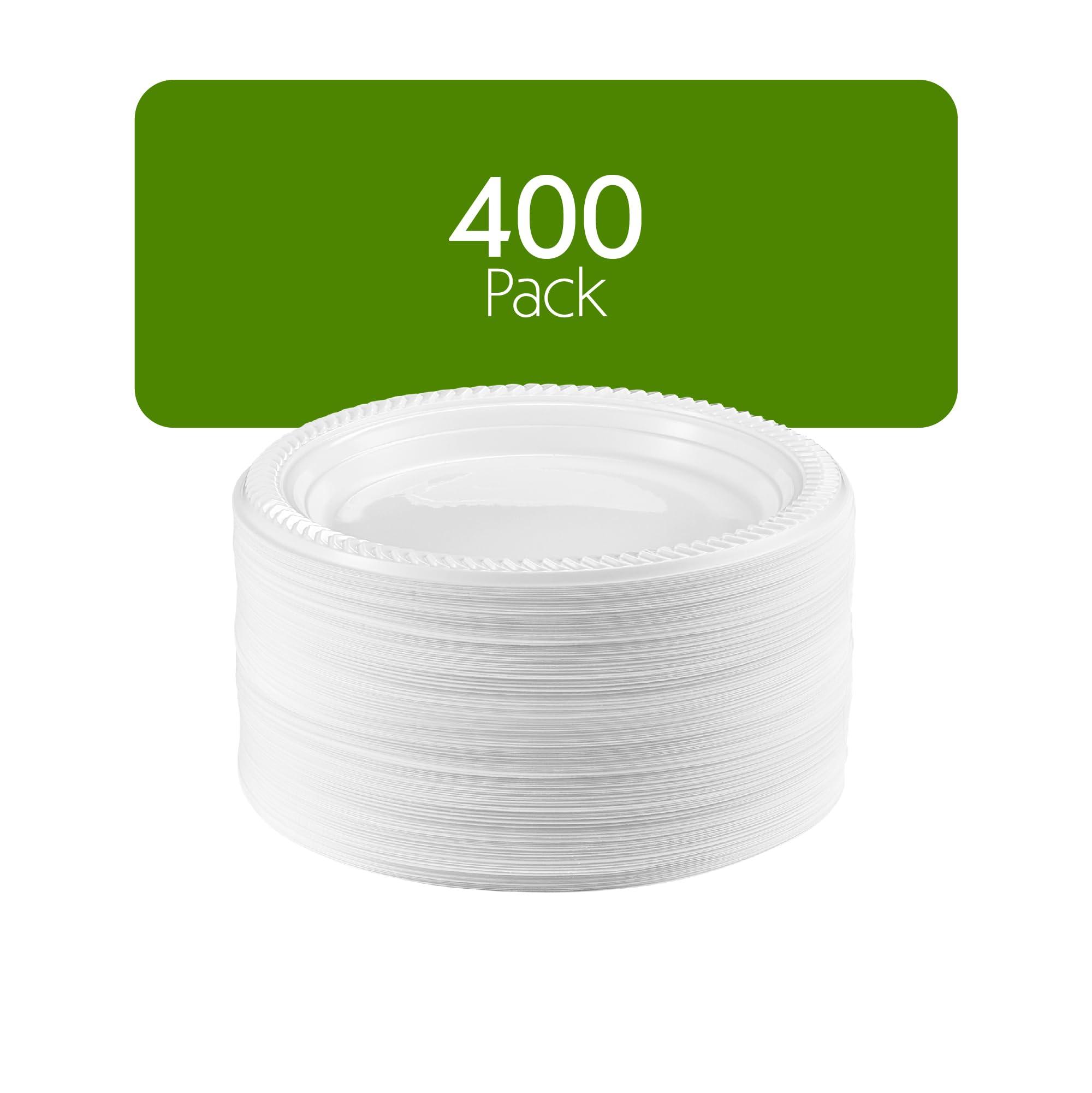 PLASTICPRO PLASTICPRO 400 PCS White Plastic Round Plastic 7 Inch Plates Premium Quality Light Weight Disposable Plastic Dishes Dinner Plates for Parties Weddings