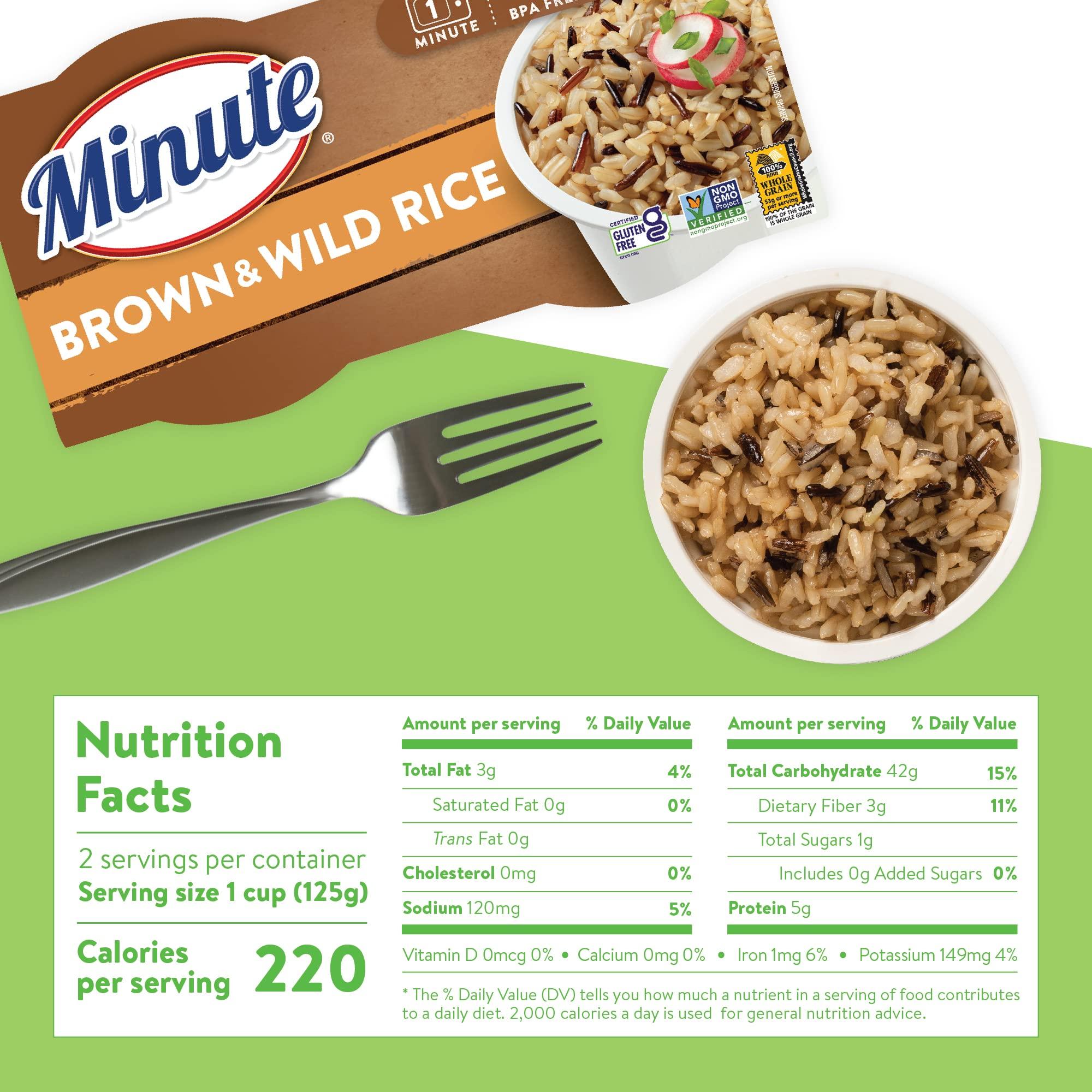 Minute Minute Ready-to-Serve Brown and Wild Rice, Microwavable Rice Cups, 4.4-Ounce Cups, 2 Count, (Pack of 8)