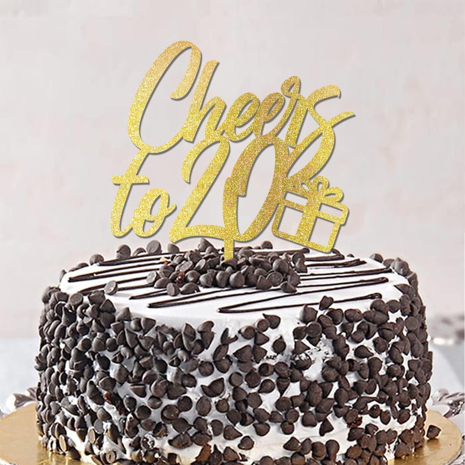 CustonCares Cheers to 20 Cake Topper 20th Birthday Cake Topper Glitter Gold Twenty 20 Years Old Birthday Party Decorations Custom Name Any Age Number 20th Anniversary Birthday Present For Him Her
