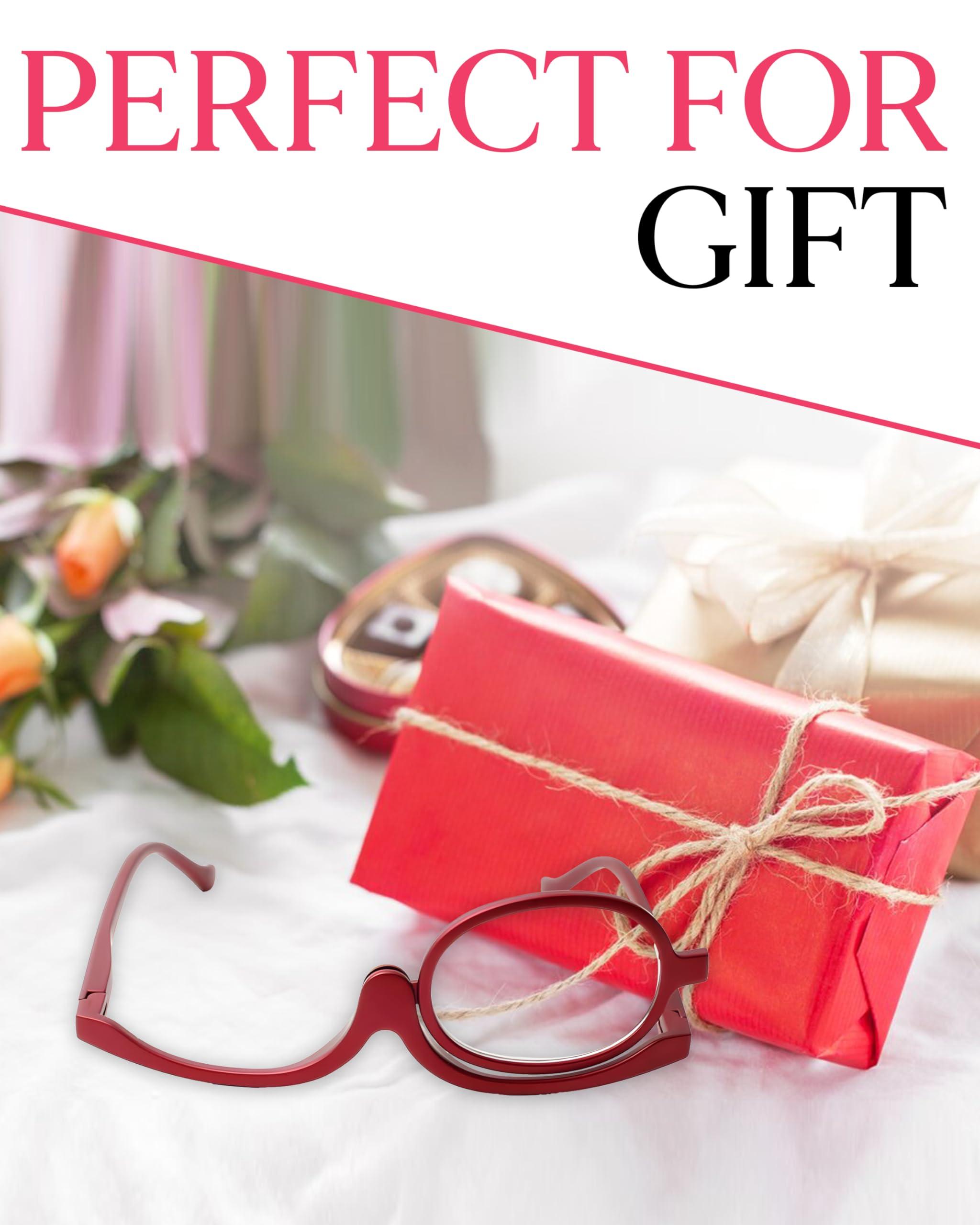 VICCI VICCI Makeup Reading Glasses | Cosmetic Readers Flip Up Lens Magnifying Eyeglasses for Women | Dual-Purpose Functionality, Lightweight Makeup Glasses | Offering Distortion-Free Vision +3.5 | Red