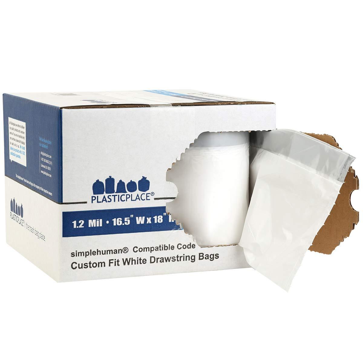 Plasticplace Plasticplace Custom Fit Trash Bags, Compatible with simplehuman Code R (200 Count) White Drawstring Garbage Liners 2.6 Gallon/ 10 Liter 16.5\" x 18\"