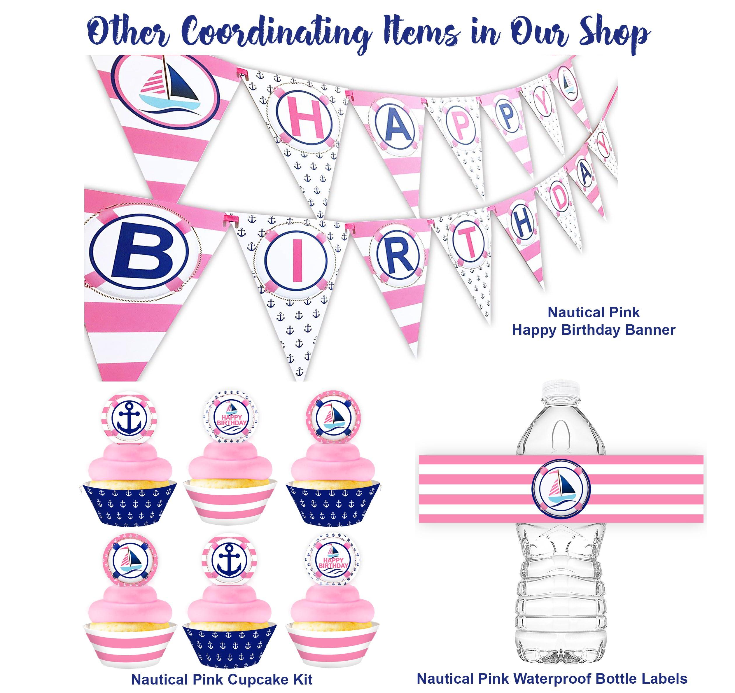 POP parties Ink Nautical Cupcake Kit - 24 Sailboat Cupcake Toppers and 24 Cupcake Wrappers - Nautical Party Supplies - Sailboat Party Decorations - Pink Cupcake