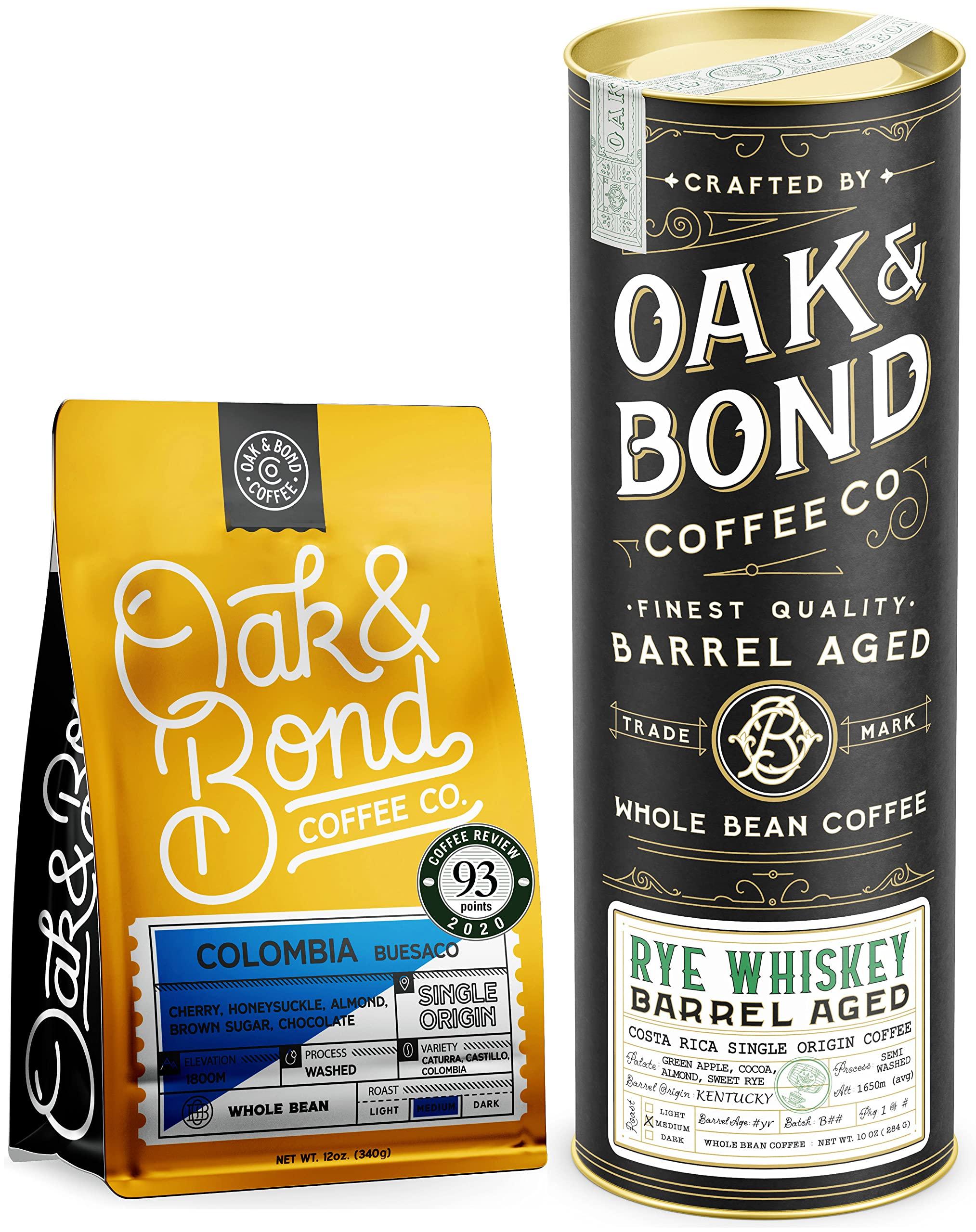 OAK & BOND Oak & Bond Coffee Co. Colombia Single Origin and Rye Whiskey Barrel Aged Coffee Bundle, Whole Bean - 22oz. Total