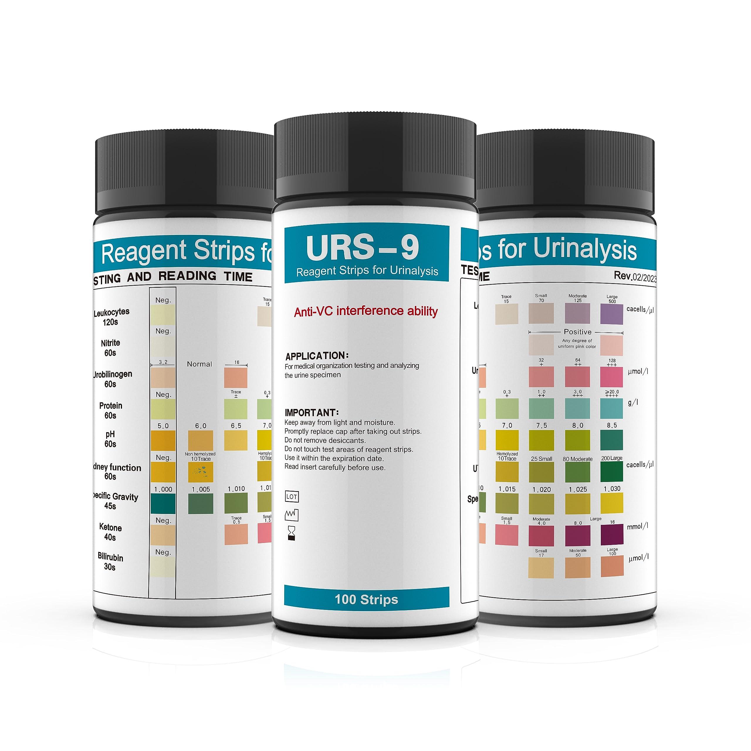 Palinoia URS 9-in-1 Urine Test Strips 9 Parameters Testing UTI, Protein/Leukocytes/Nitrite/pH, 100 CT