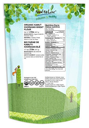 Food to Live Food to Live Organic KAMUT Khorasan Wheat Flour, 2 Pounds Stone Ground Powder, 100% Whole Grain Meal, Non-GMO, Kosher, Bulk