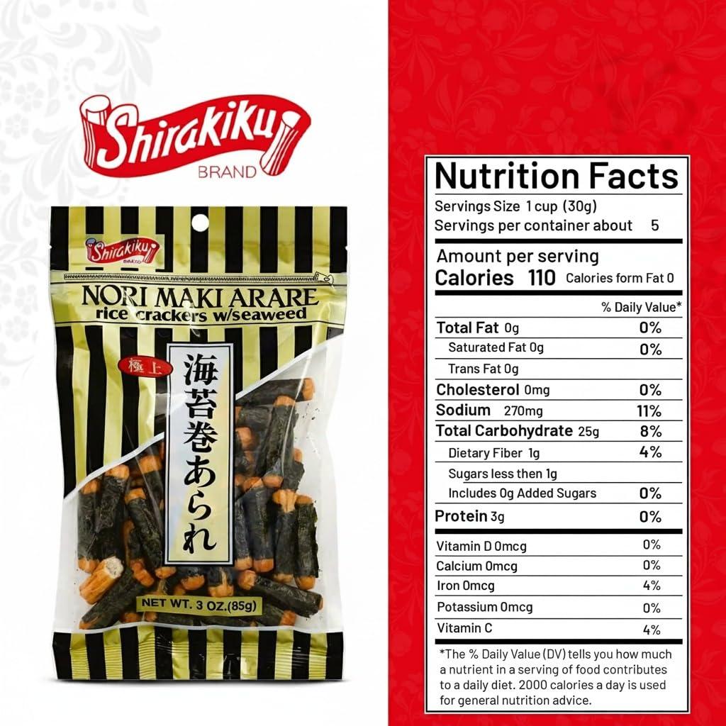 SHIRAKIKU BRAND Shirakiku, Norimaki Arare Rice Crackers, 3 Ounce