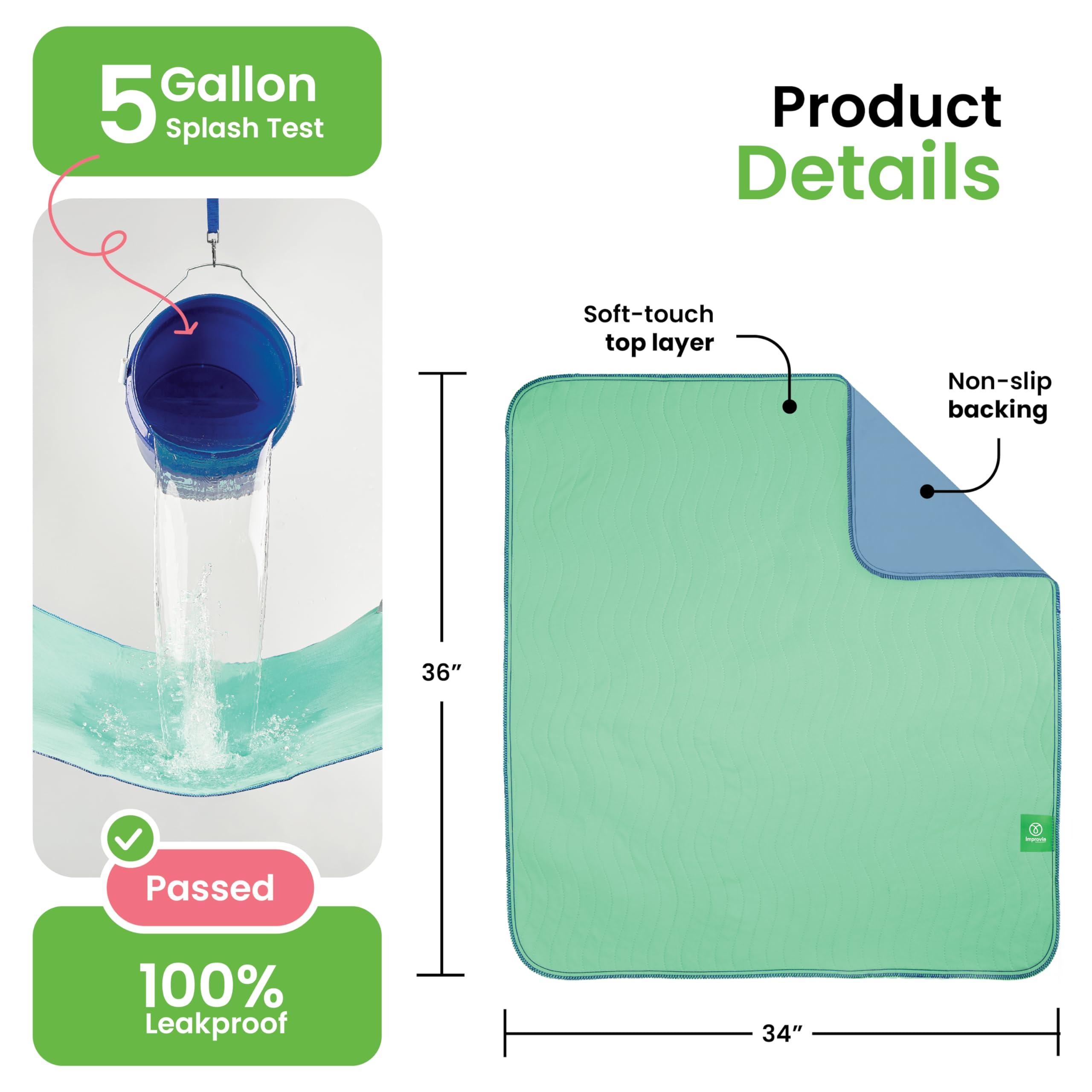 IMPROVIA IMPROVIA® Washable Underpads, 34" x 36" (Pack of 6) - Heavy Absorbency Reusable Incontinence Pads for Kids, Adults, Elderly, and Pets - Waterproof Protective Pad for Bed, Couch, Sofa, Furniture, Floor