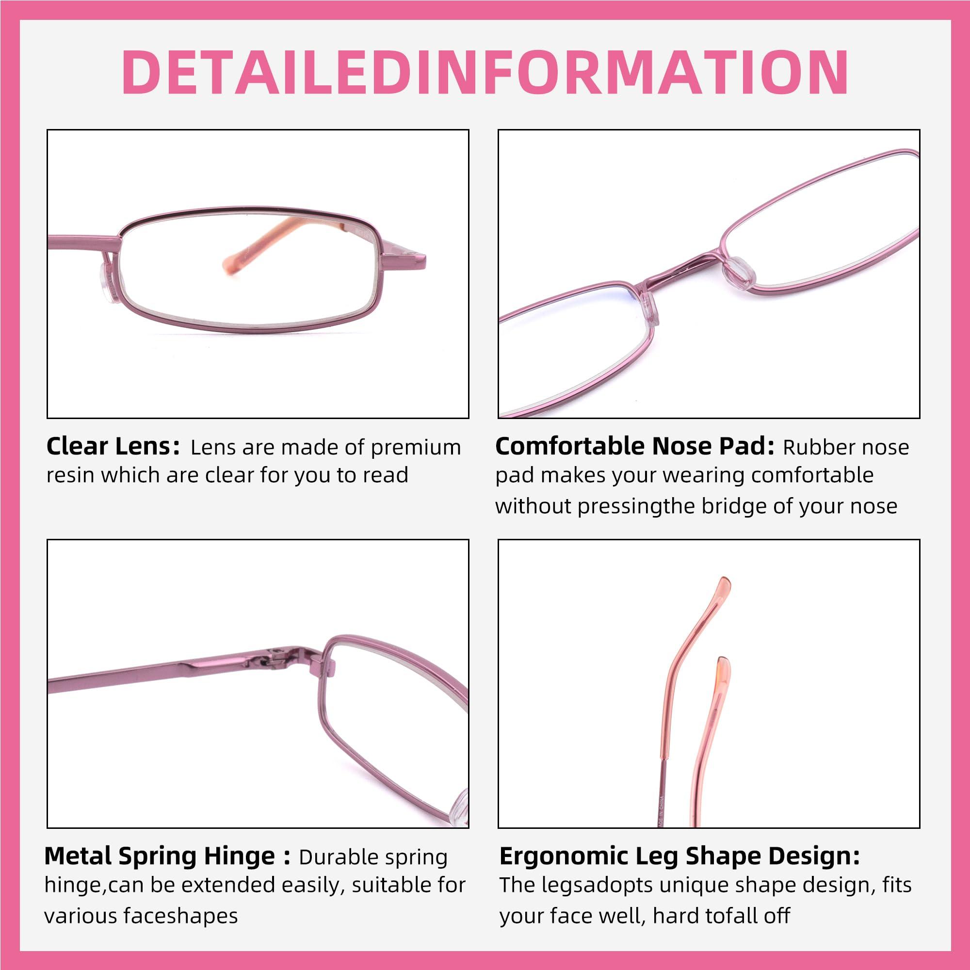 SOPHILY SOPHILY 3 Pack Slim Pocket Reading Glasses for Men Women Blue Light Blocking Compact Readers Spring Hinge Metal Frame Eyeglasses with Portable Pen Clip Tube Case (Red Pink Purple,1.25)