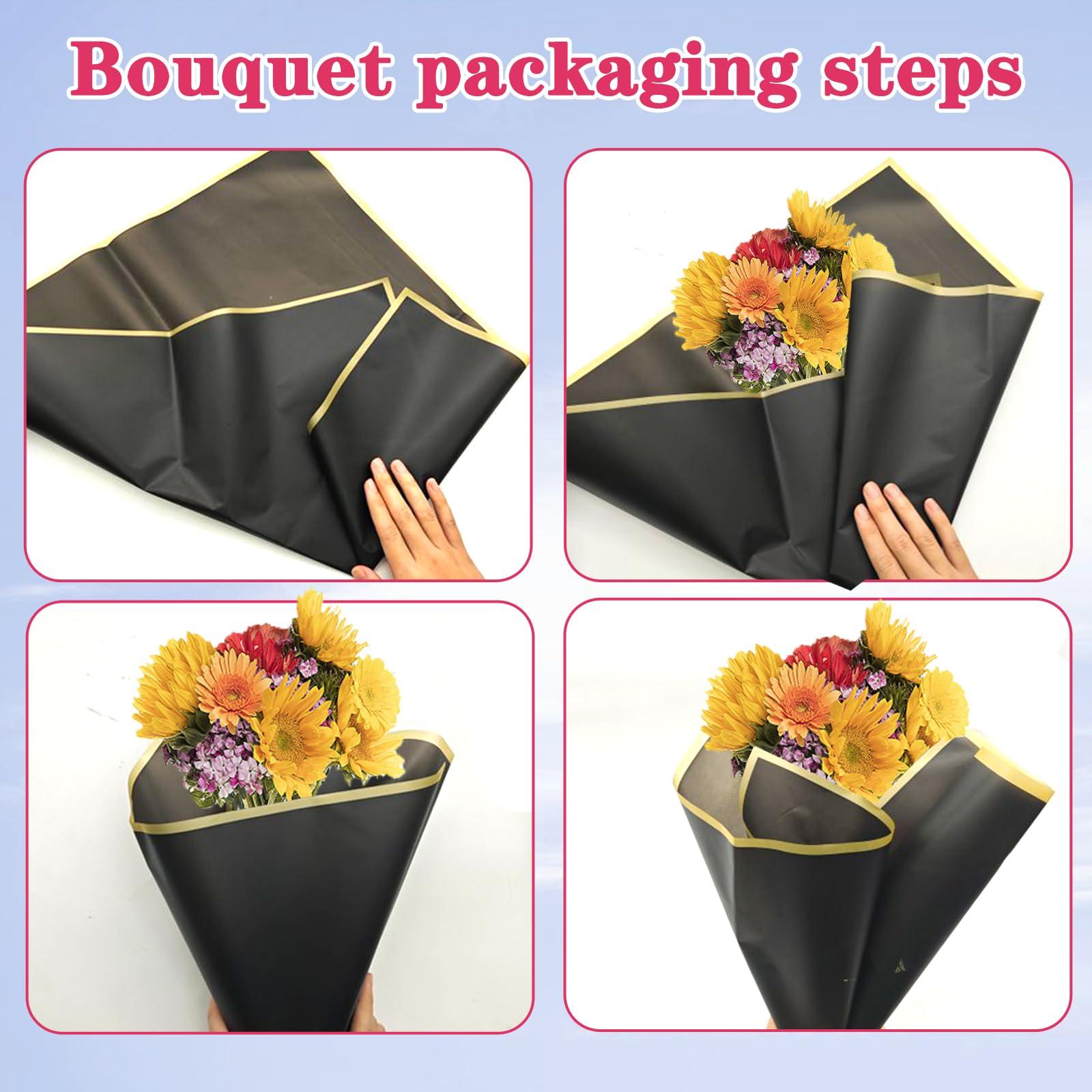 WUEURU WUEURU 195PCS Flower Wrapping Paper Bouquet Kit, Crowns and 3D Butterflies Flower Bouquets Waterproof Roses Wrapping Paper Sheets Diamond Pins Ribbon Bouquet Supplies Florist Wrap