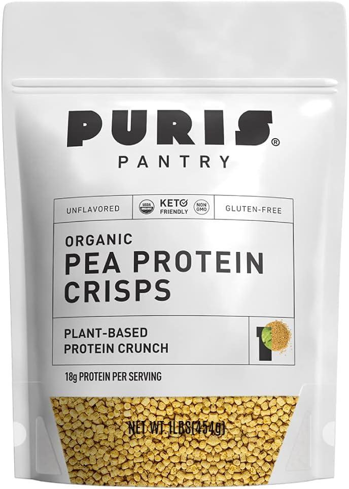 PURIS PURIS Organic Pea Protein Crisps, 1LB, Certified Organic Pea Protein Isolate, Keto Protein Crunch, Made 100% in The USA, Non-GMO, Gluten Free, No Sugar, No Soy, 18g Protein, 7g Carbs, Unflavored