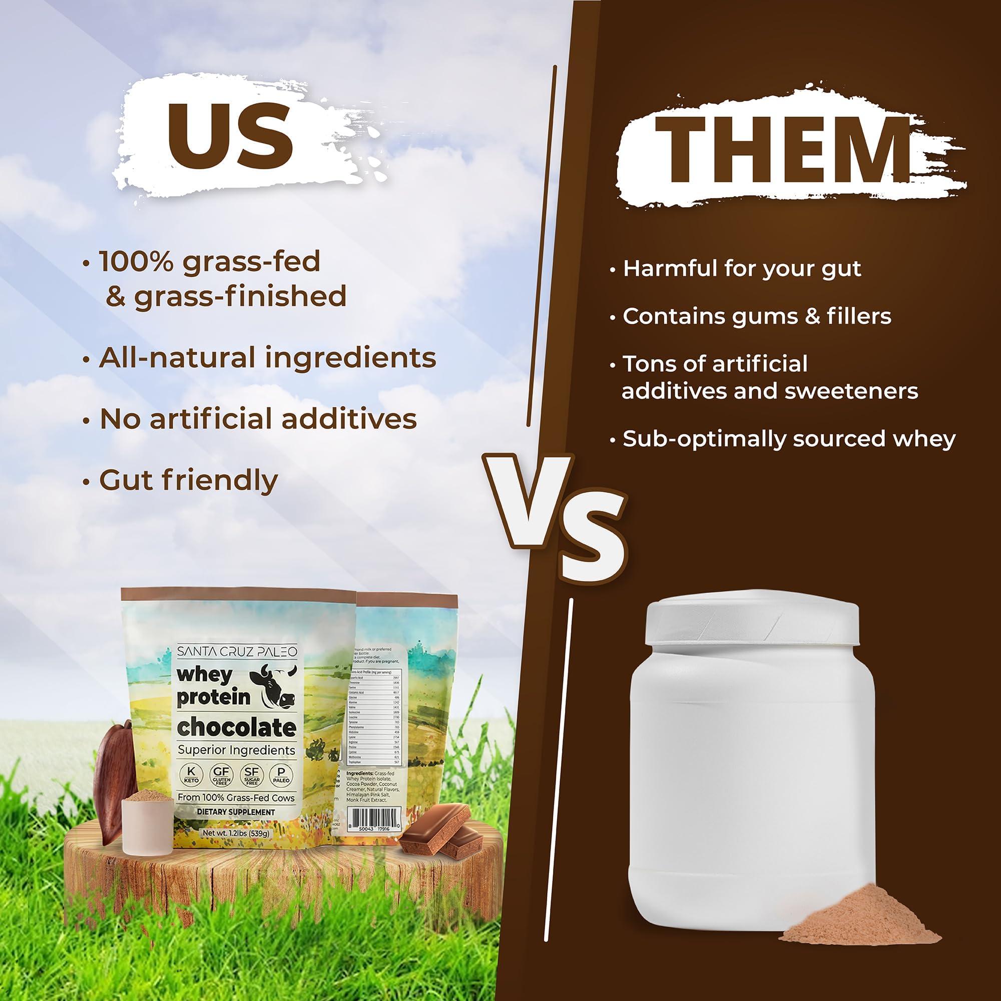 Santa Cruz Paleo Santa Cruz Paleo Whey Protein Powder, Chocolate, 20g Grass Fed Whey Protein Isolate Per Serving, Gluten Free, Keto, Sugar Free, Paleo, Amino Acids Post Workout Muscle Support, 20 Servings, 1.2lb Bag