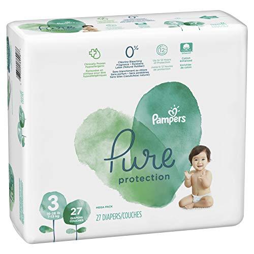 Pampers Diapers Size 3, 27 Count - Pampers Pure Protection Disposable Baby Diapers, Hypoallergenic and Unscented Protection, Mega Pack (Old Version)
