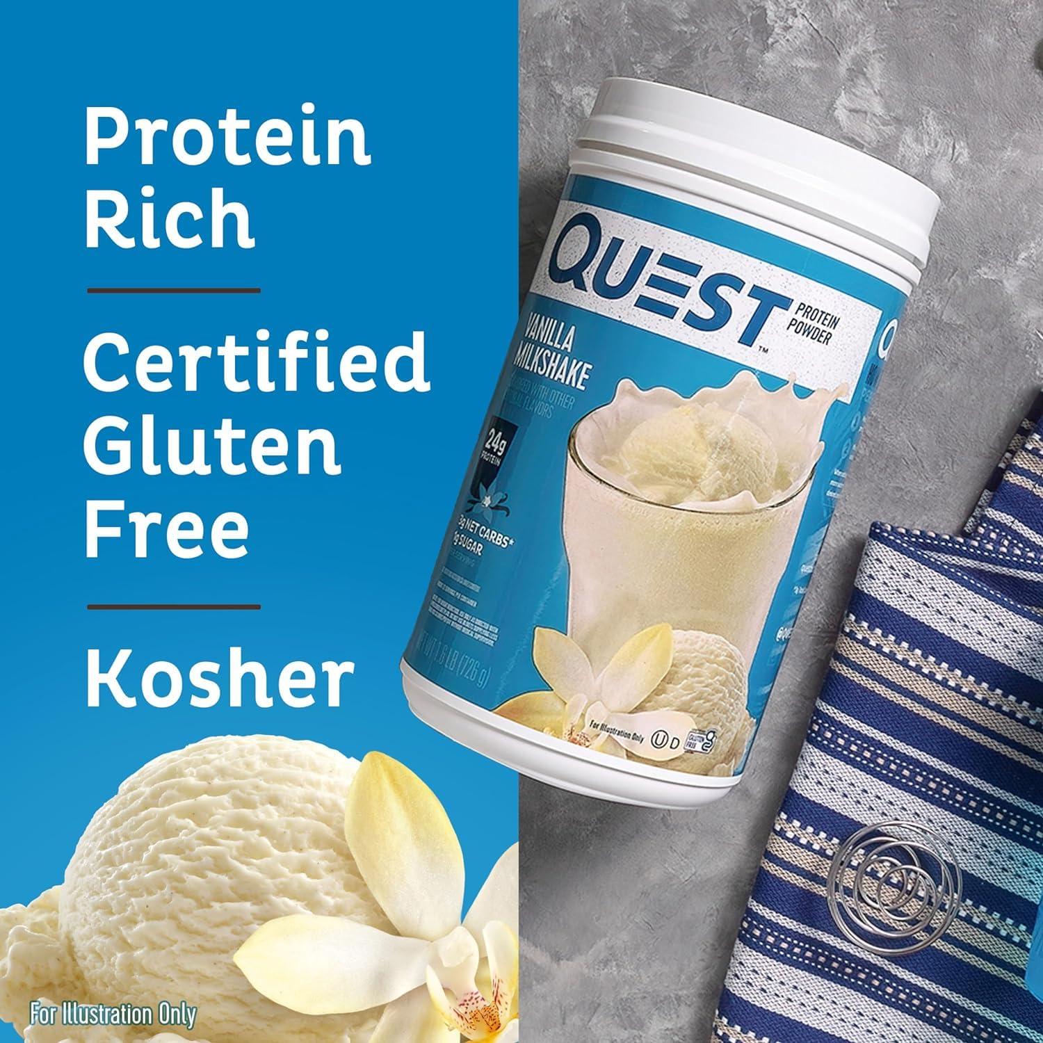 Quest Nutrition Quest Vanilla Milkshake Protein Powder Bundle, 24g Protein, 1g Sugar, 3 & 1.6 Pound, Low Carb, Gluten Free, 43 & 23 Servings