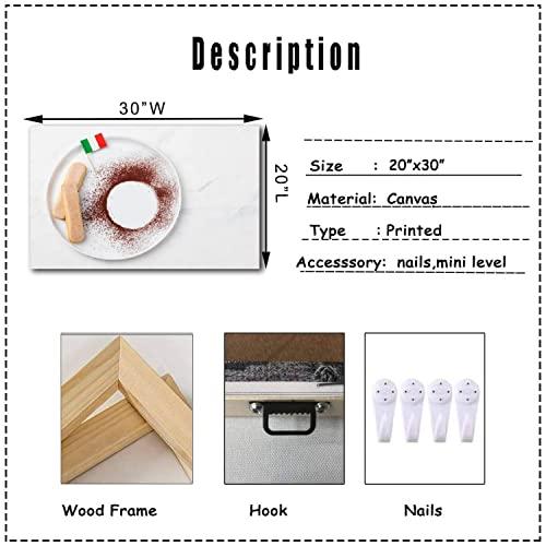 Skipvelo Skipvelo Canvas Wall Art Prints Ingredients for tiramisu dessert with savoiardi cookies cocoa powder Paintings Poster Artwork Home Decor Ready to Hang for Living Room Bedroom Dining Room 20 x 30 inch