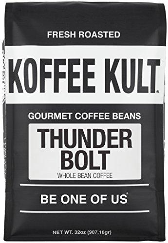 Koffee Kult Koffee Kult Thunder Bolt Dark Roast Coffee Beans, Whole Bean, Fresh Roasted, 100% Arabica Robust Blend of Colombian And Brazil Whole Beans Bulk 32oz