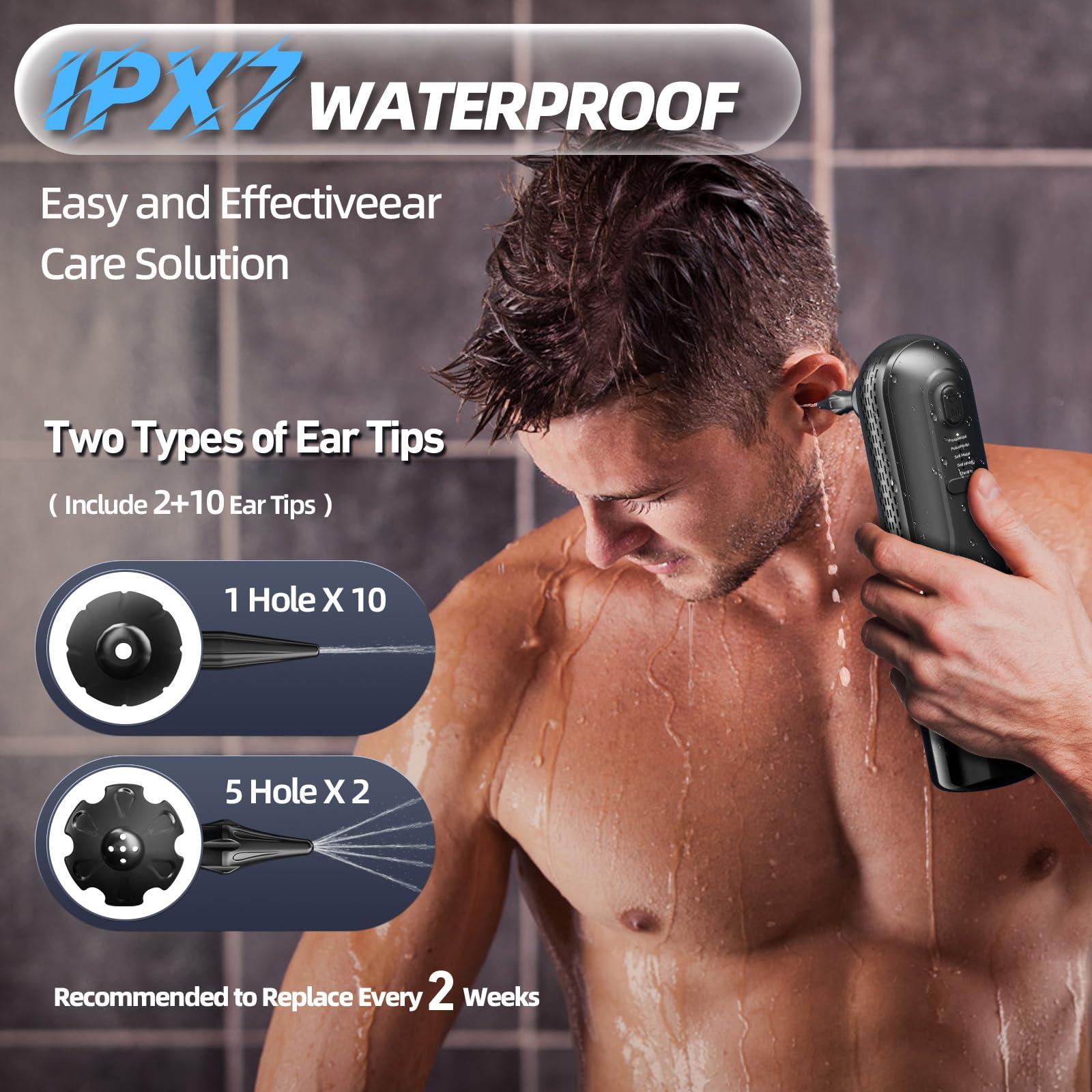 Raccomb Ear Wax Removal - Electric Ear Irrigation Cleaning Kit - Water Powered Ear Cleaner with 4 Pressure Modes - Safe and Effective Ear Cleaning Tool - 12 Ear Tips, Water Resistan