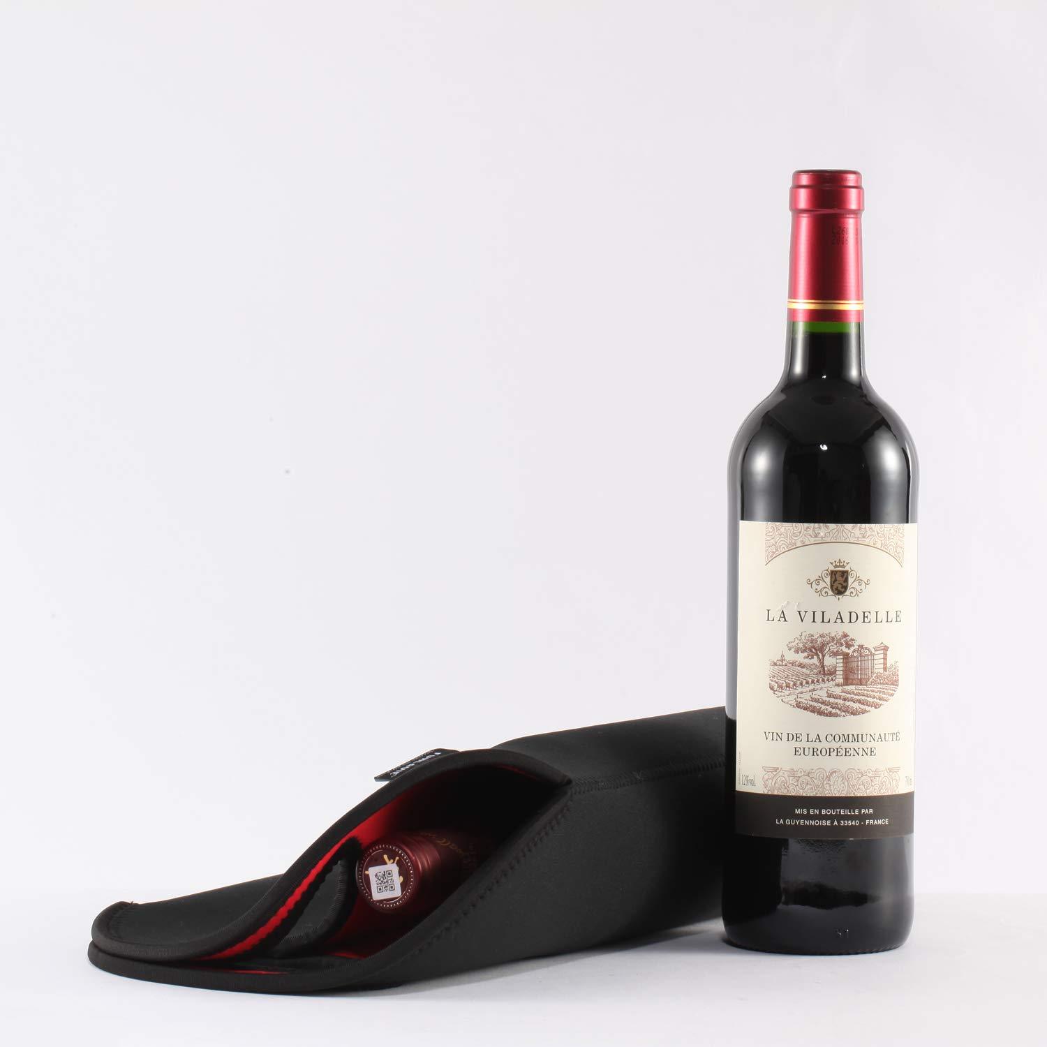 FUN LAVIE FUN LAVIE Single Wine Bag Wine Totes Neoprene Wine Sleeve Tote for Wine,Water, Champagne, Beer Bottles 15 x 6.3 Inches,Black