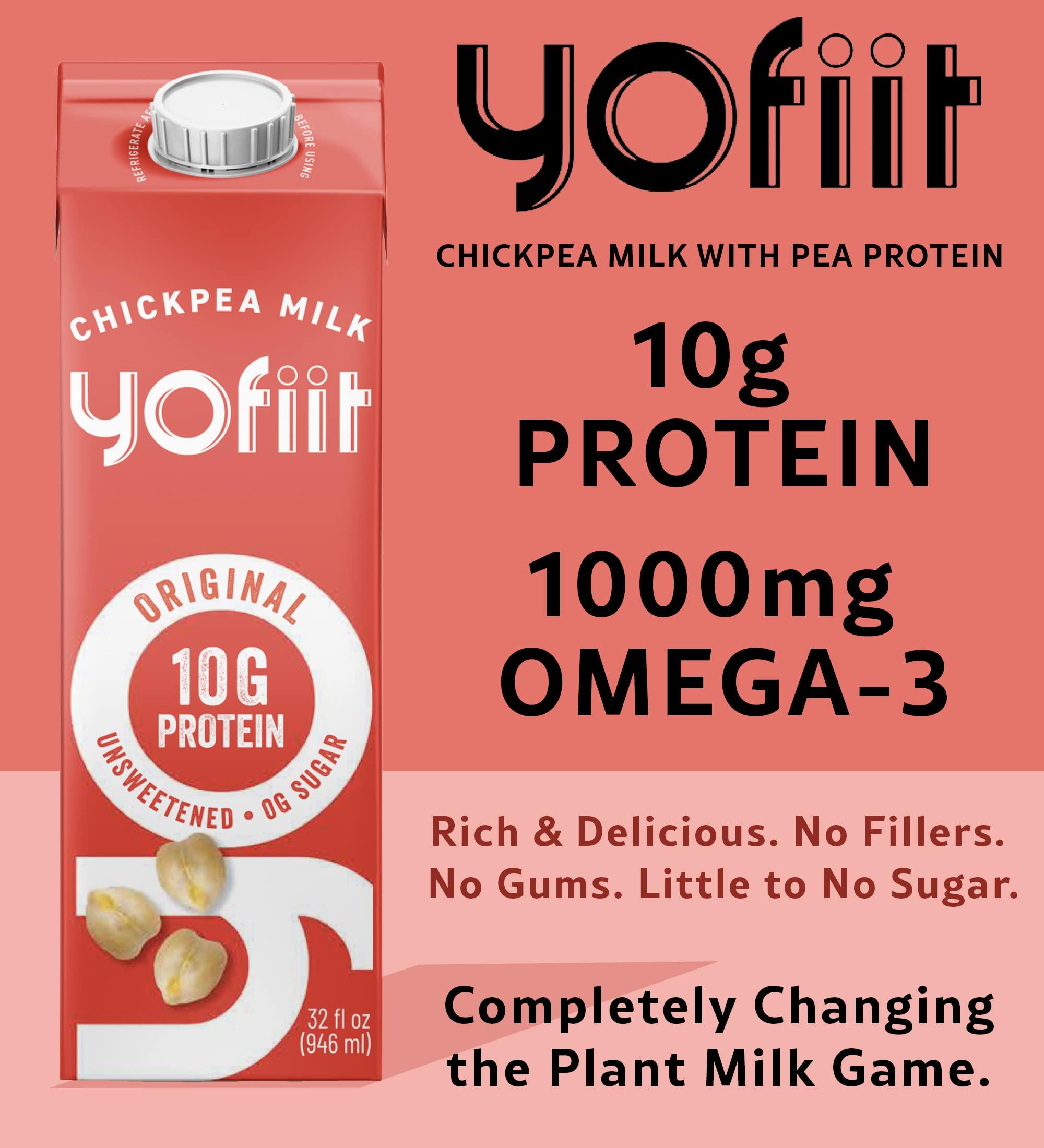 YoFiit Yofiit Original Unsweetened Plant Based Milk with Pea Protein and Flax - More Protein than Almond Milk - Non Dairy Coffee Creamer, Vegan & Shelf Stable | 10g Protein - 6 Pack