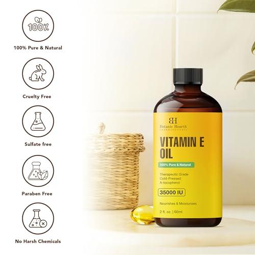 Botanic Hearth Botanic Hearth Vitamin E Oil | 100% Pure and Natural oil for Growth of Nails, Hair, Eyebrows & Eyelashes | 35,000 IU | Hair & Body Oil with Eyebrow & Eyelash Brush| 2 Fl Oz