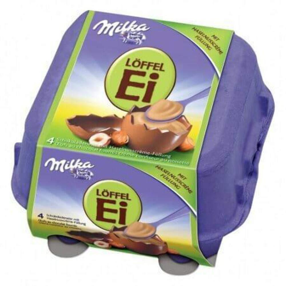 Milka Milka LOFFEL Ei, Filled HAZELNUT Eggs, 4 piece, 136g From Germany