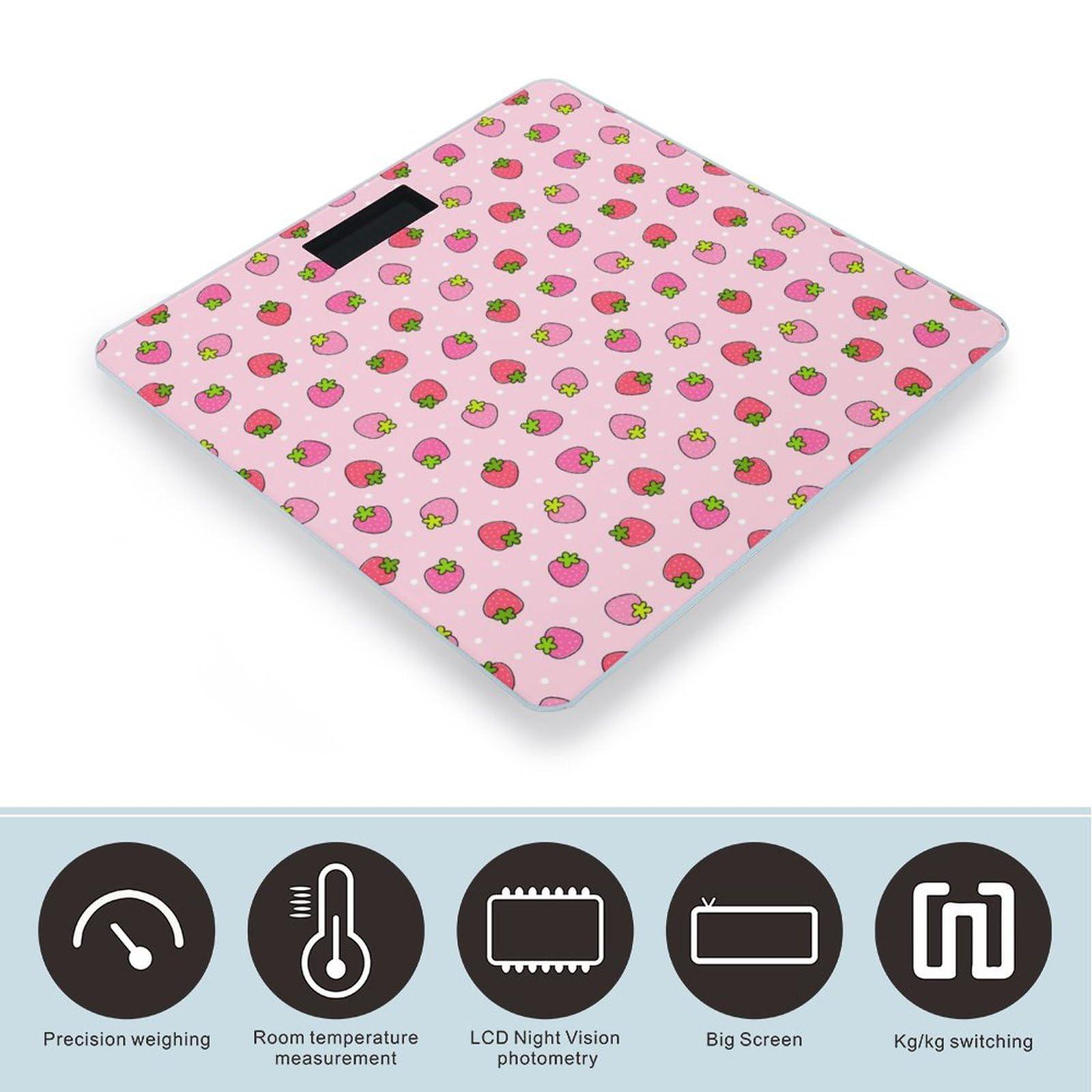 Zenladen1478 Cute Pink Strawberry Digital Bathroom Scale for Body Weight Highly Accurate Body Weight Scale with Lighted LED Display