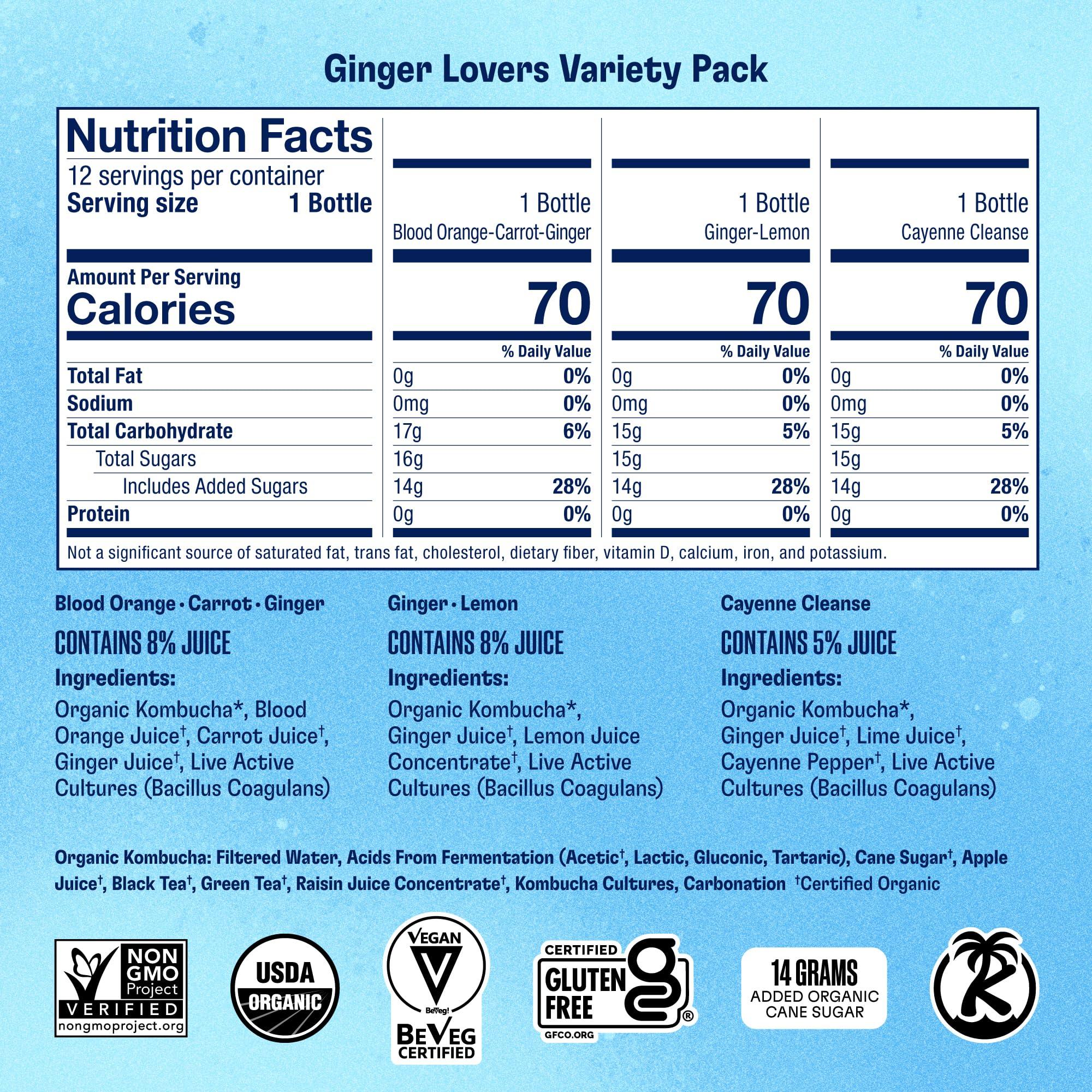 Health-Ade Health-Ade Kombucha Tea Organic Drink, Fermented Tea with Living Probiotics, Detoxifying Acids, Supports Gut Health, Non-GMO, Vegan, Gluten Free, 12 Pack (16 Fl Oz Bottles), Ginger Lovers Variety Pack