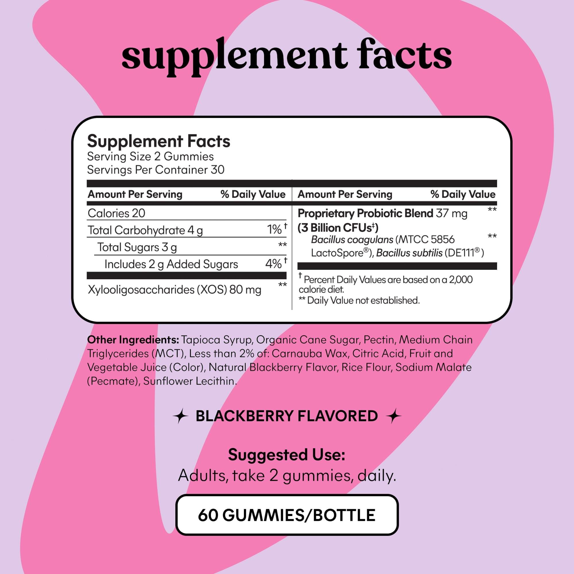 Lemme Lemme Debloat - Digestive & Gut Health Gummies with 2 Clinically Studied Probiotics & Prebiotic, 3 Billion CFUs - Vegan, Gluten Free, Non GMO, BlackBerry Flavor (60 Count) (Pack of 2)