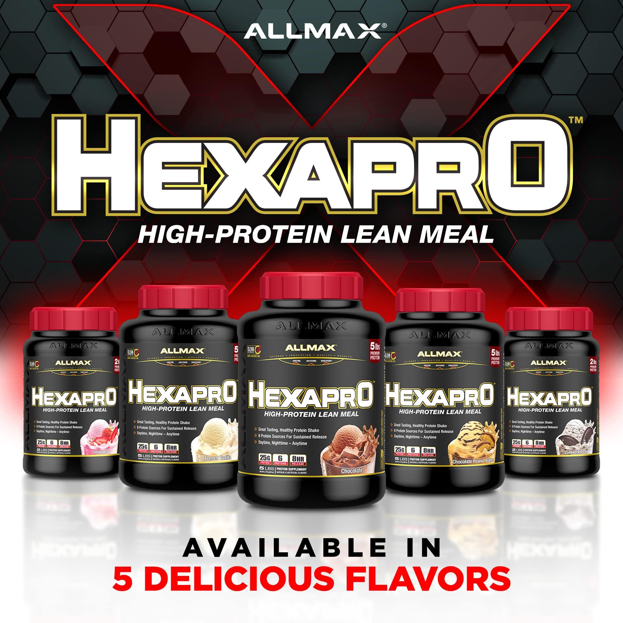 ALLMAX Nutrition ALLMAX HEXAPRO, Chocolate - 5 lb - 25 Grams of Protein Per Serving - 8-Hour Sustained Release - Zero Sugar - 52 Servings