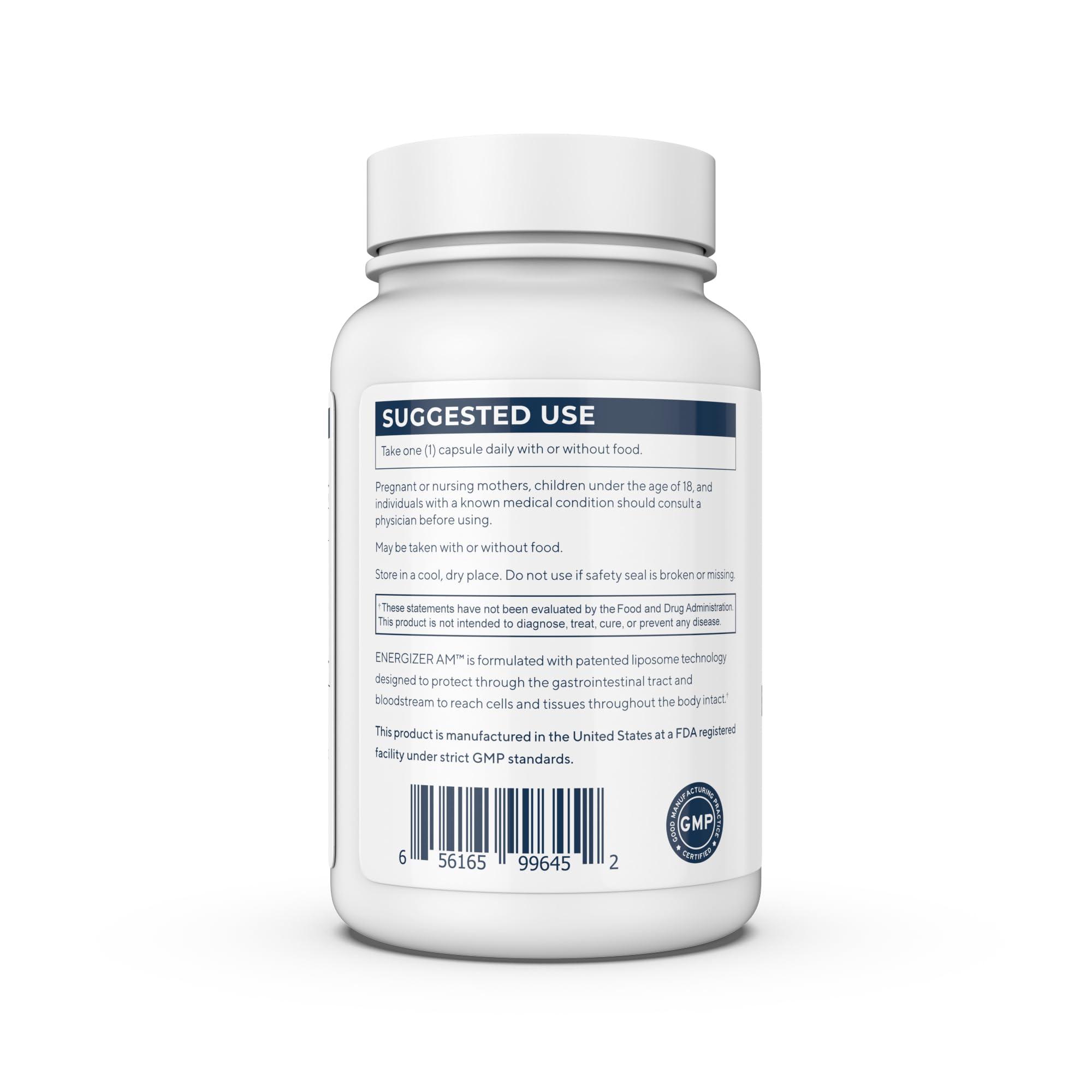 Renue By Science Renue By Science Energizer AM | Liposomal Resveratrol Hesperidin & Green Tea Supplement | 60 Capsules with Trans Resveratrol (65mg) Hesperidin (150mg) Green Tea Extract (35mg) - Non-GMO | Made in USA