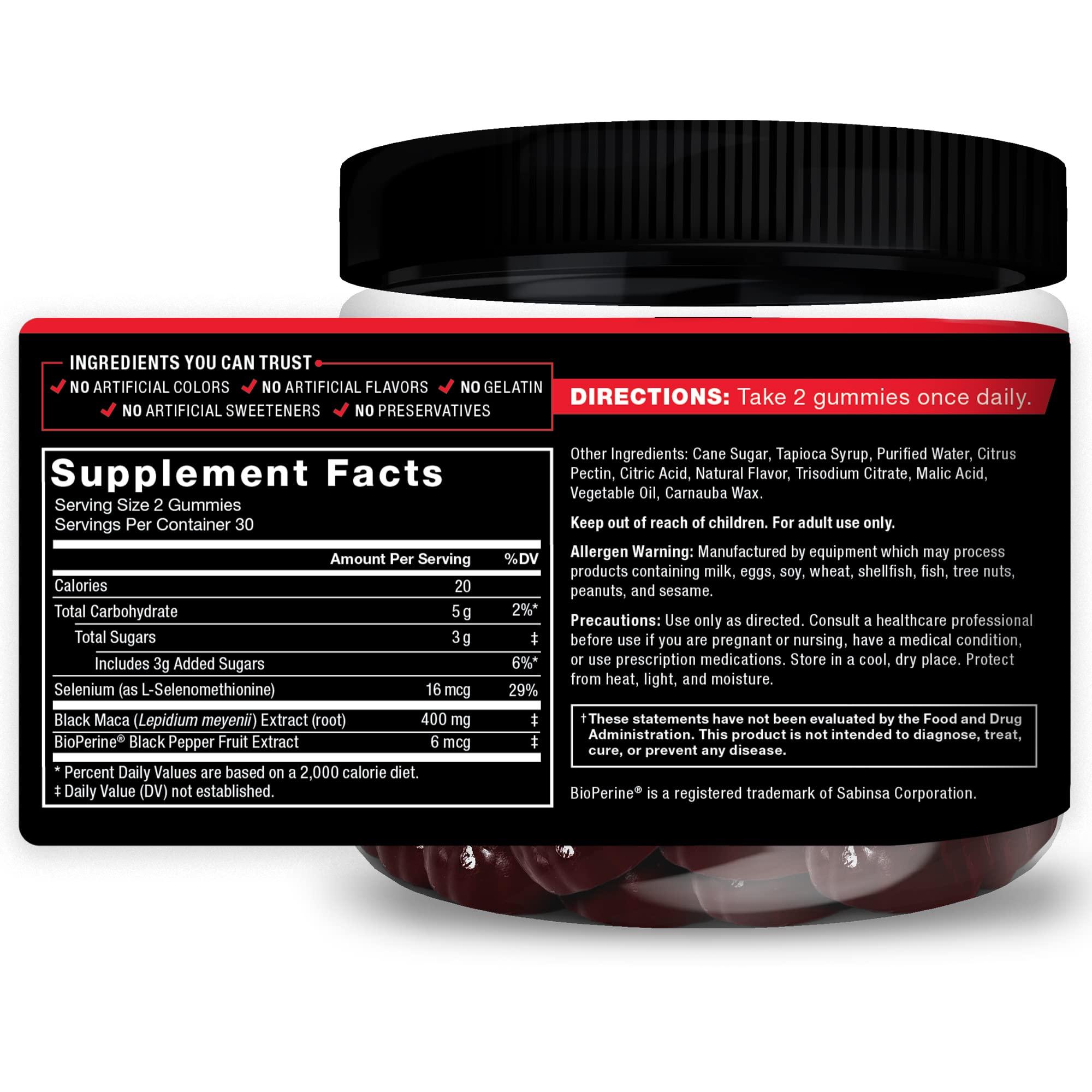 Force Factor Force Factor Black Maca Gummies, 3-Pack, Black Maca Root to Enhance Male Vitality, Increase Energy & Strength, with BioPerine for Superior Absorption, Delicious Passion Berry Flavor, 180 Gummies